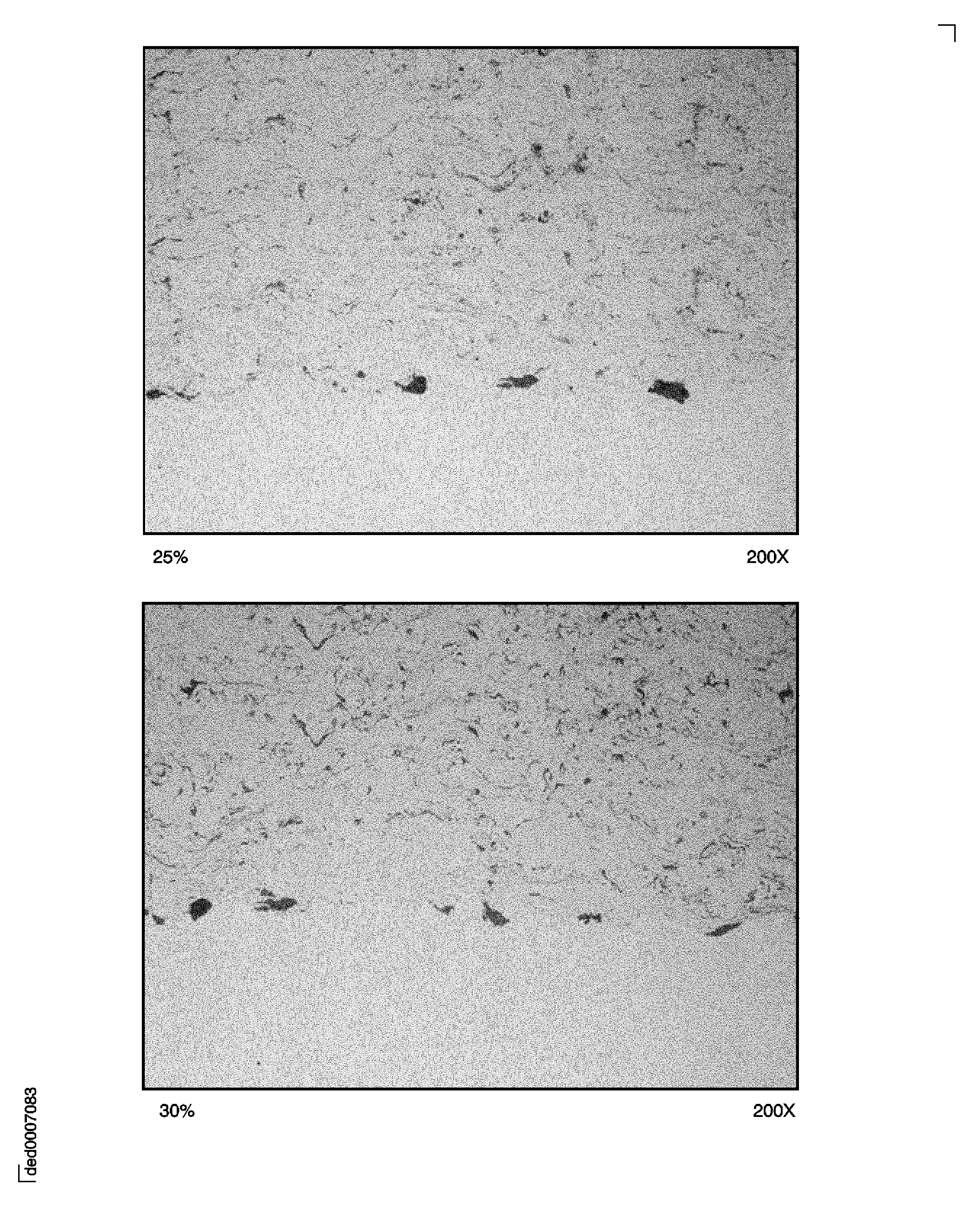 Examples of interface contamination: The amount of contamination in the top picture is 25 percent and in the bottom picture 30 percent.