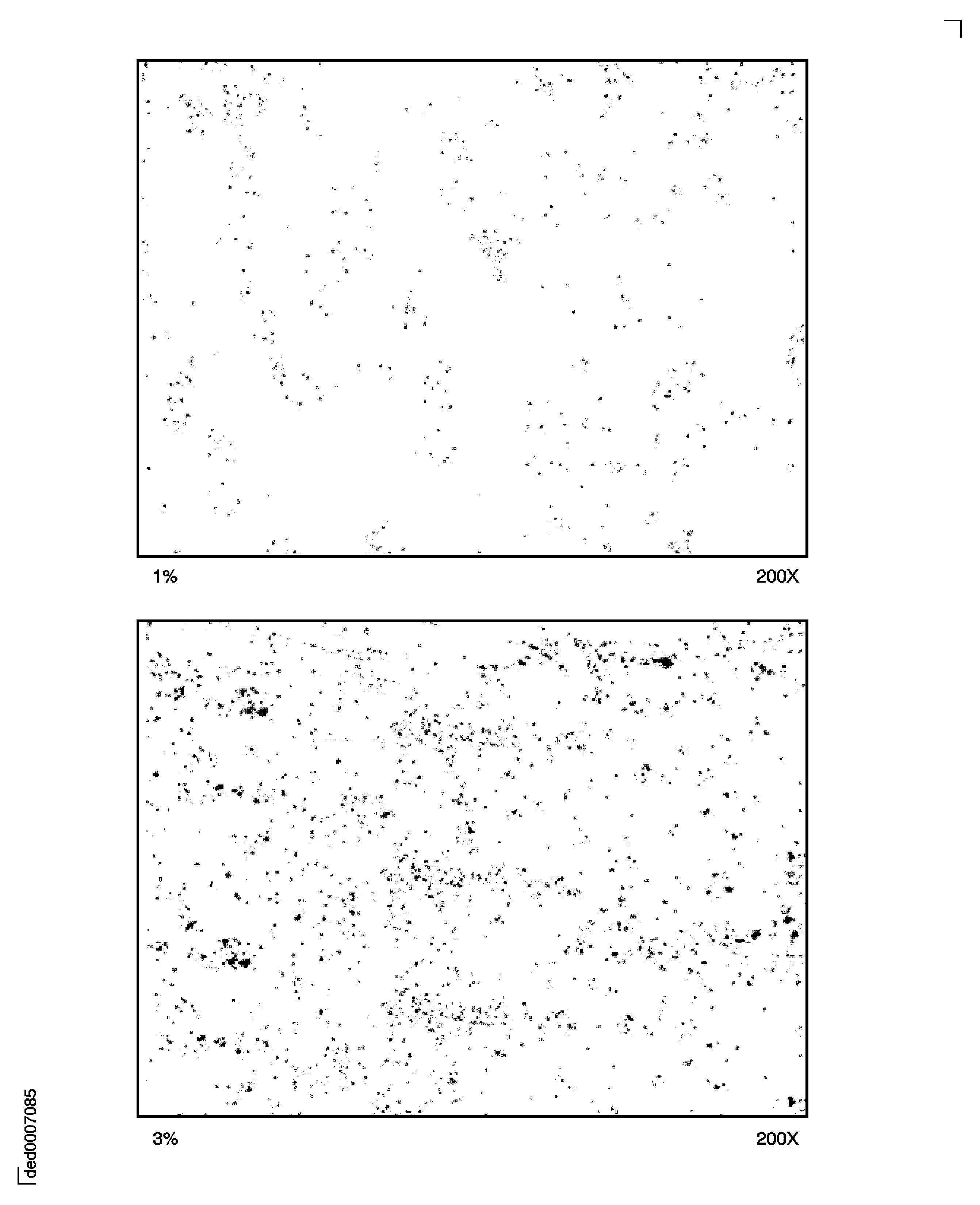 Porosity: Pore size 10 micron; the amount of porosity in the top picture is 1 percent and in the bottom picture 3 percent.