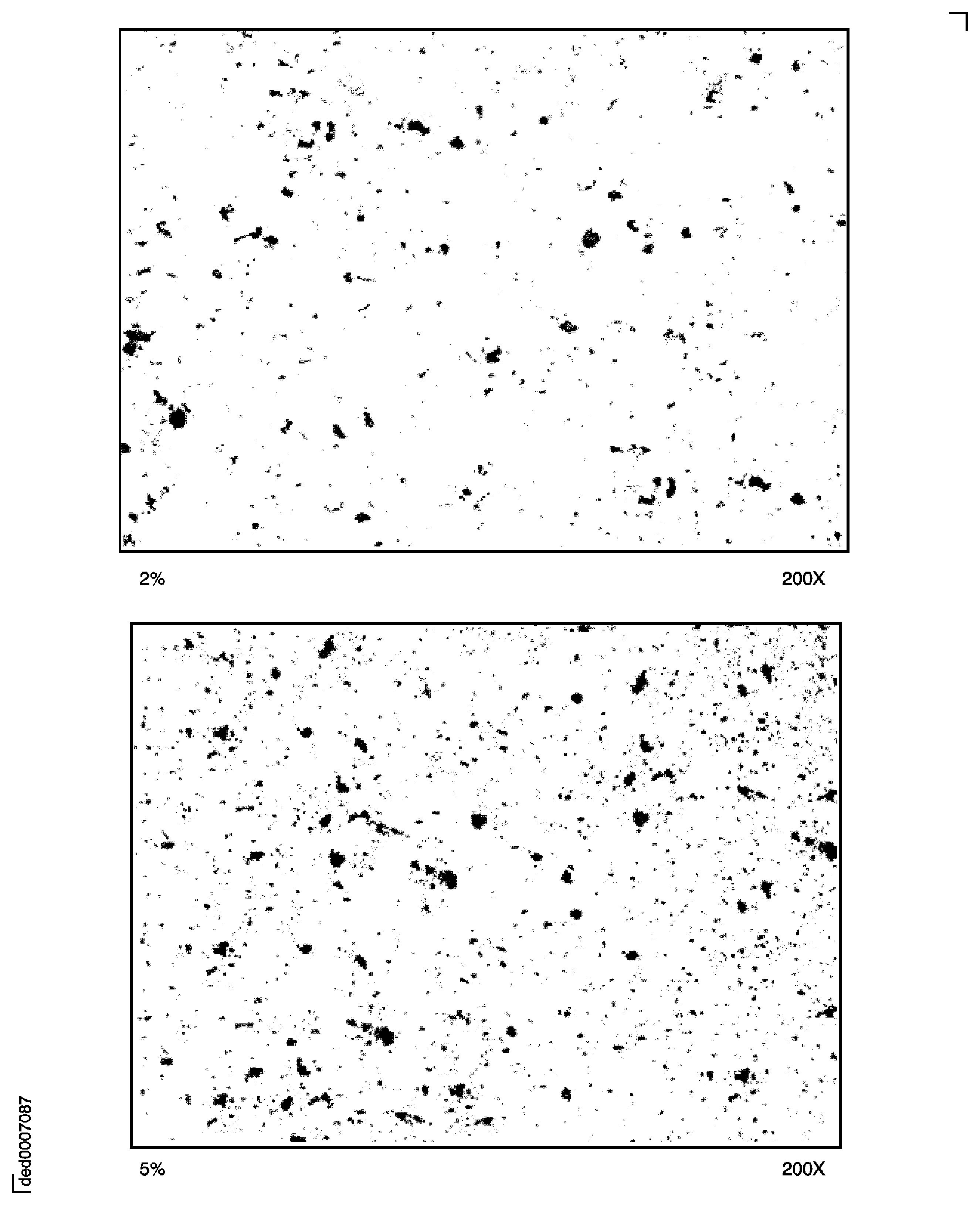 Porosity: Pore size 20 microns; the amount of porosity in the top picture is 2 percent and in the bottom picture 5 percent.