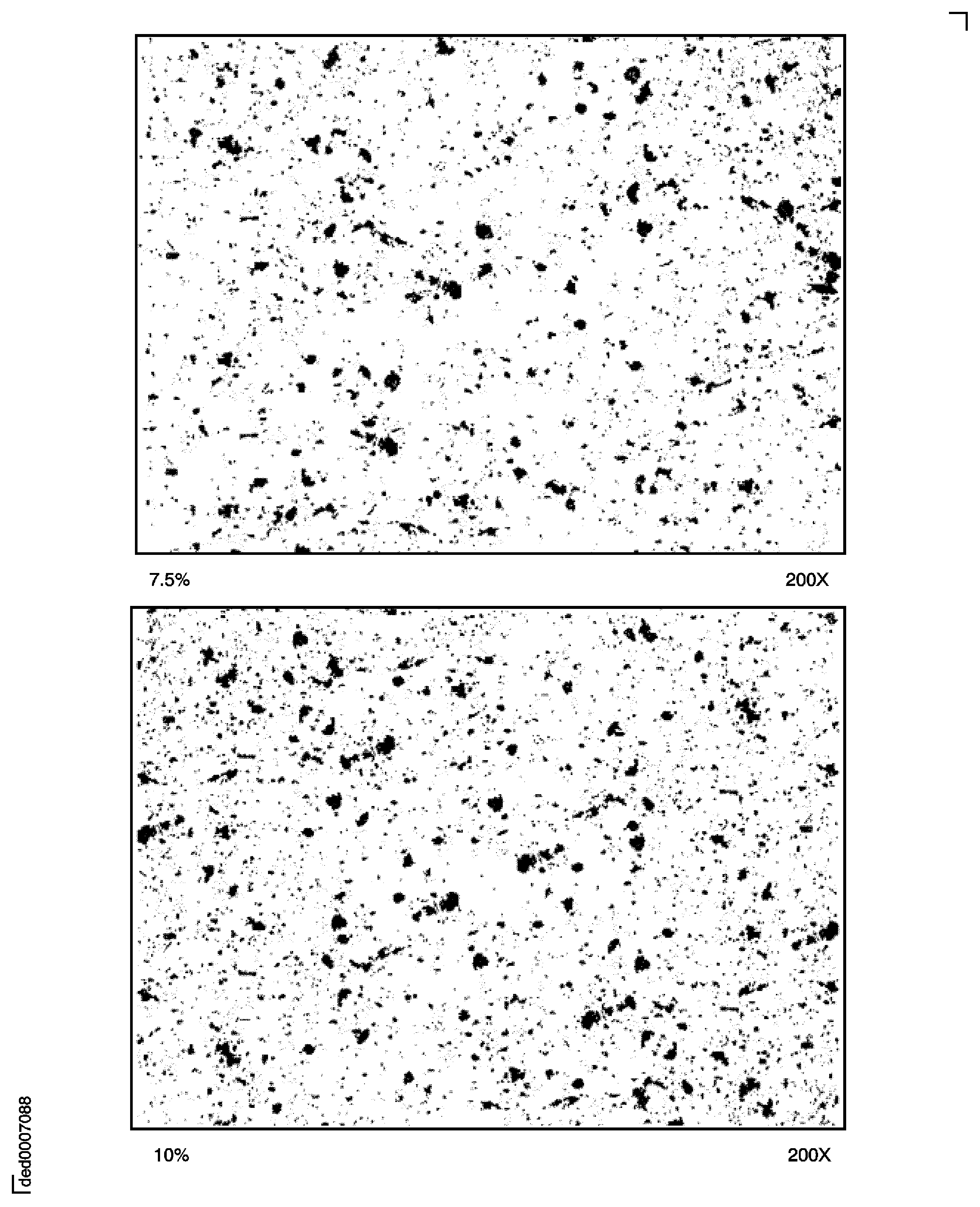 Porosity: Pore size 20 microns; the amount of porosity in the top picture is 7.5 percent and in the bottom picture 10 percent.