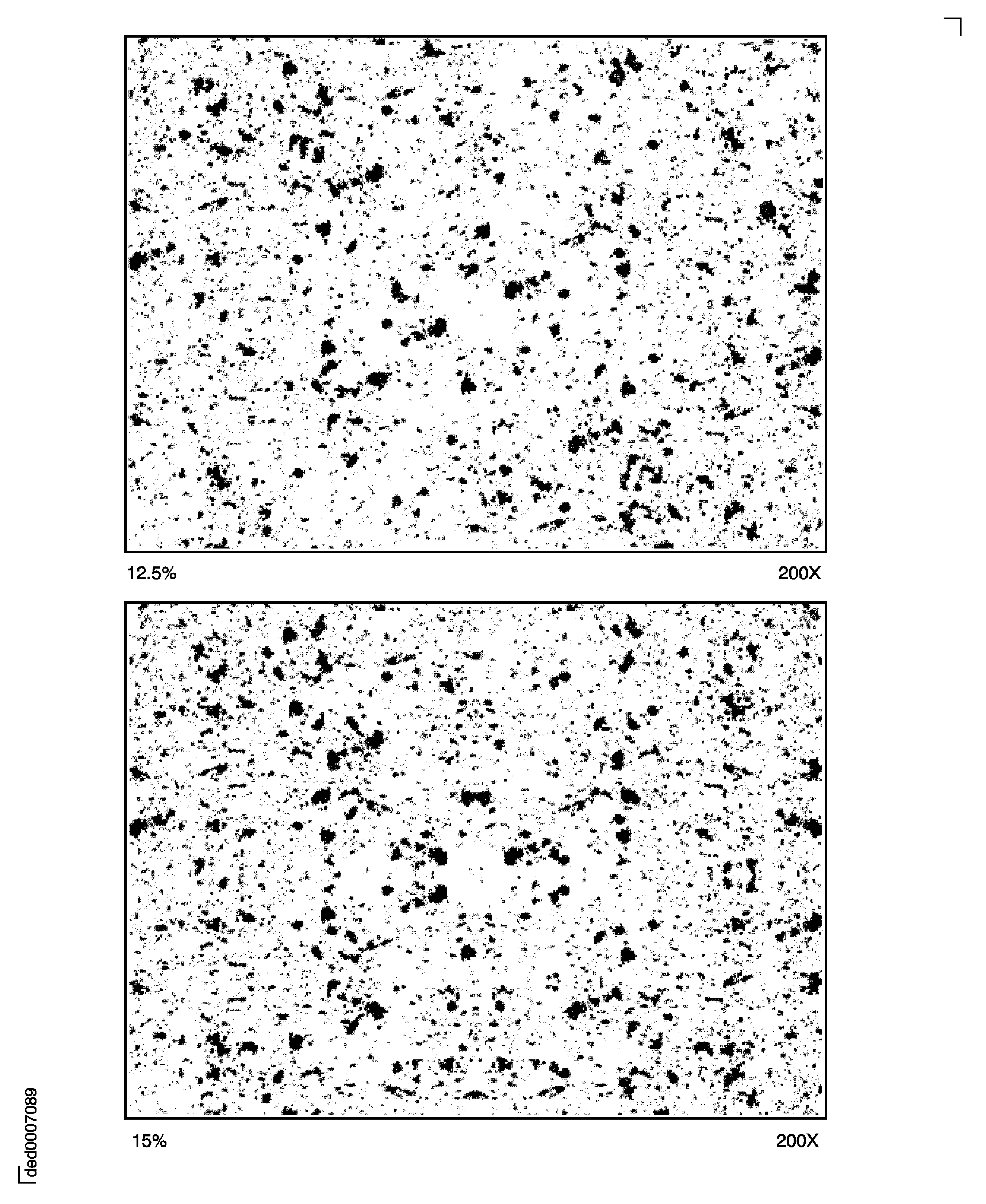 Porosity: Pore size 20 microns; the amount of porosity in the top picture is 12.5 percent and in the bottom picture 15 percent.