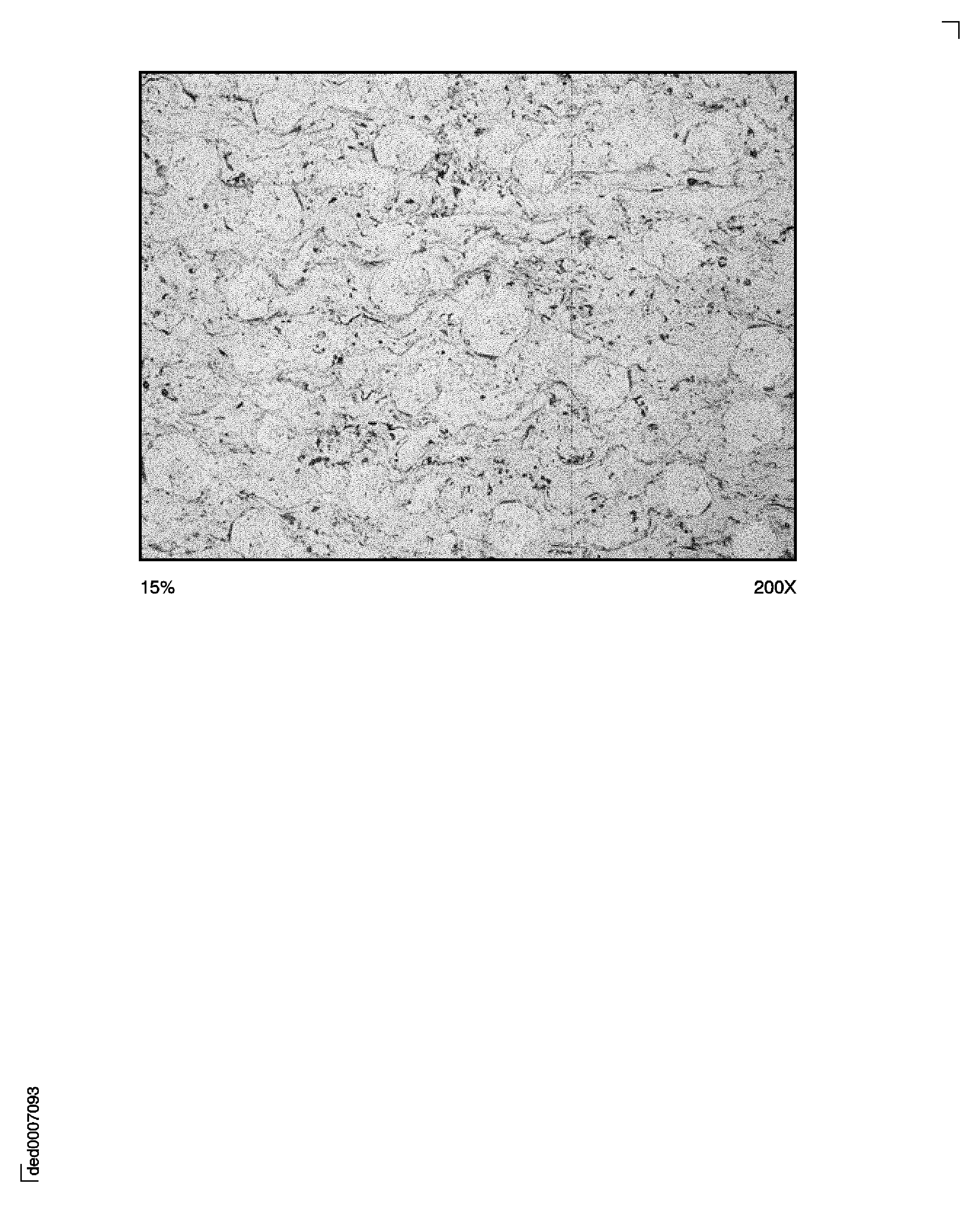 Example of unmelted particles: the amount of unmelted particles is 15 percent.