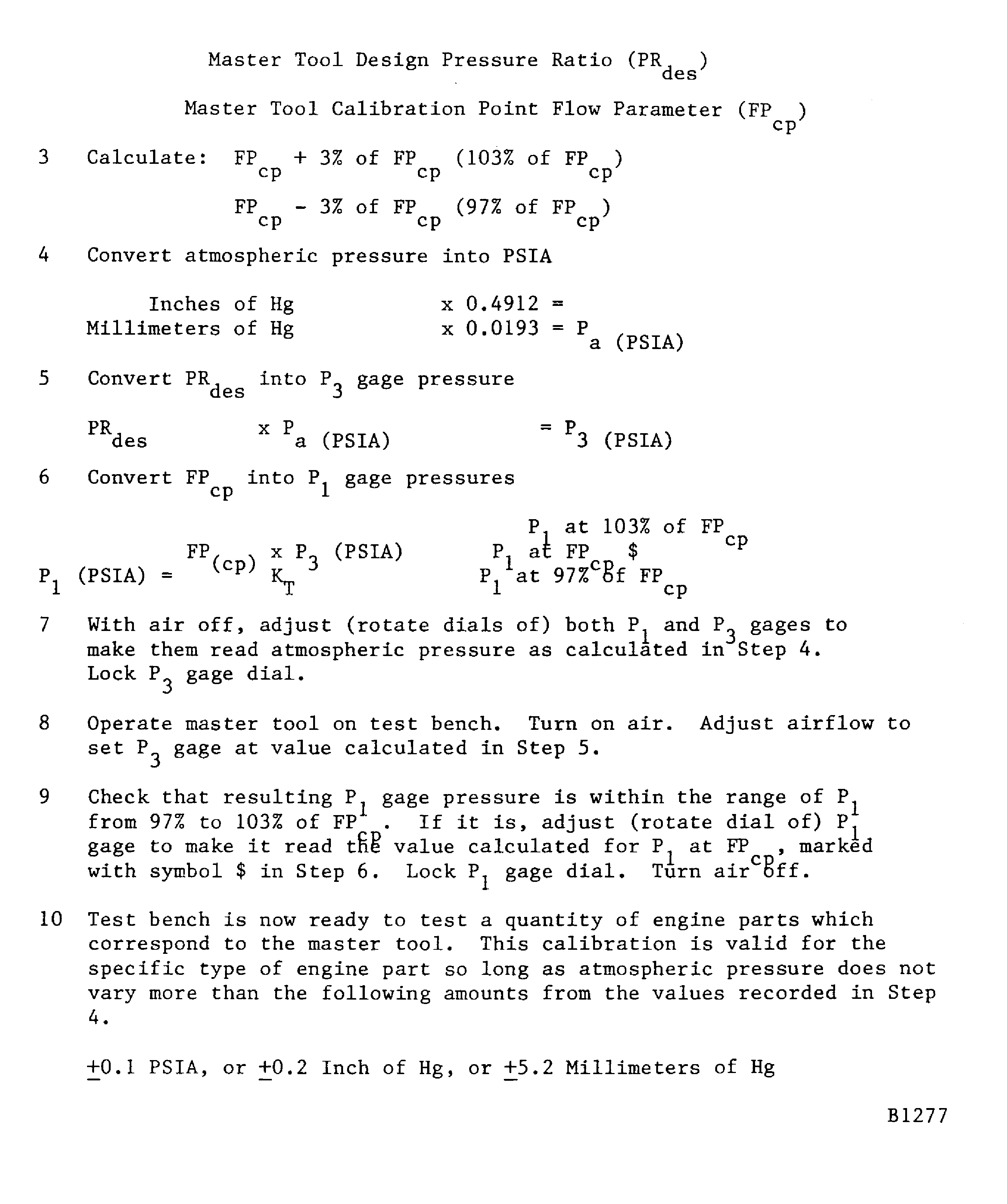 One-point test bench calibration. Master tool calibration by flow parameter procedure. Sample worksheet 2 (Sheet 1)