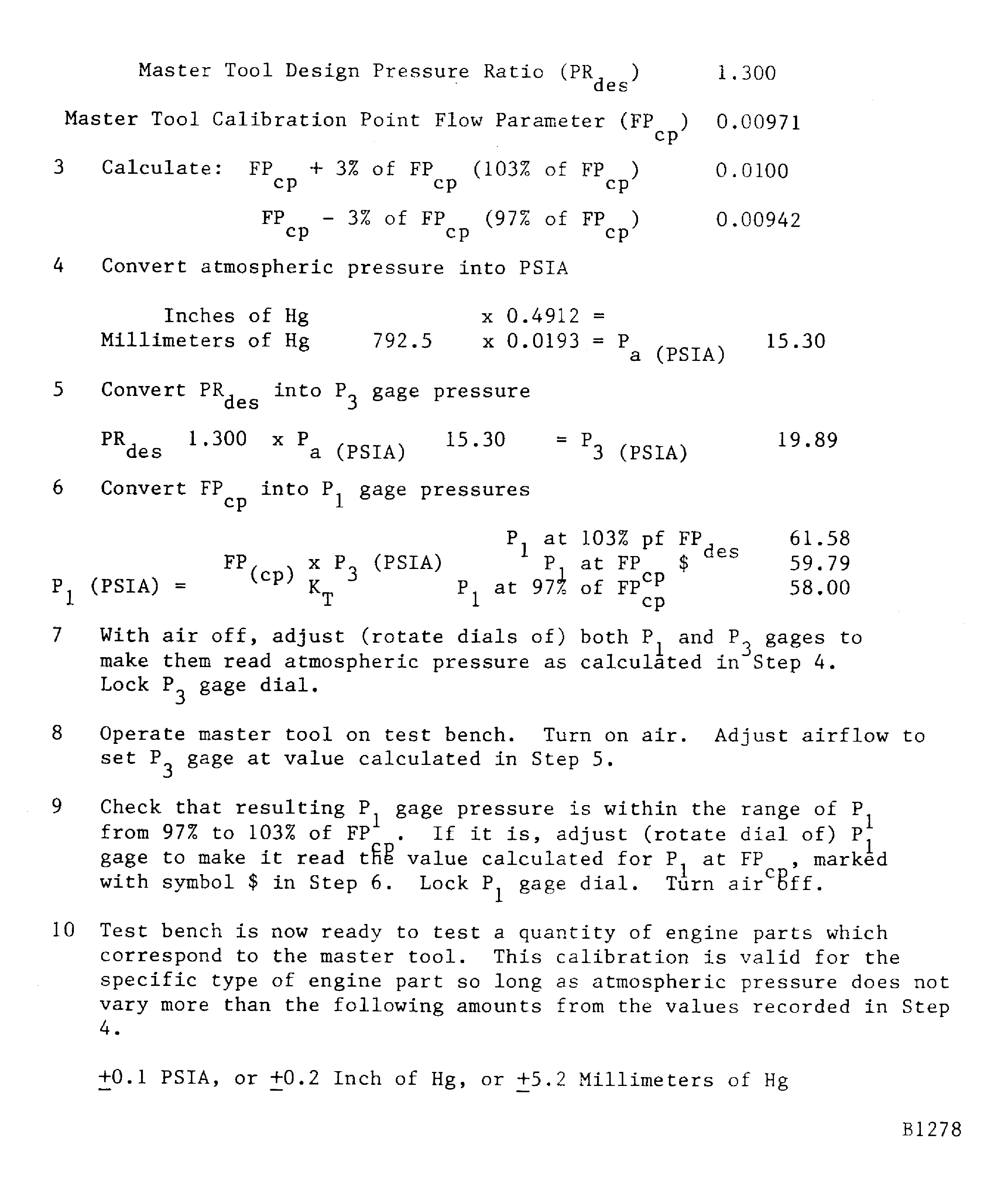 One-point test bench calibration. Master tool calibration by flow parameter procedure. Sample worksheet 2 (Sheet 2)