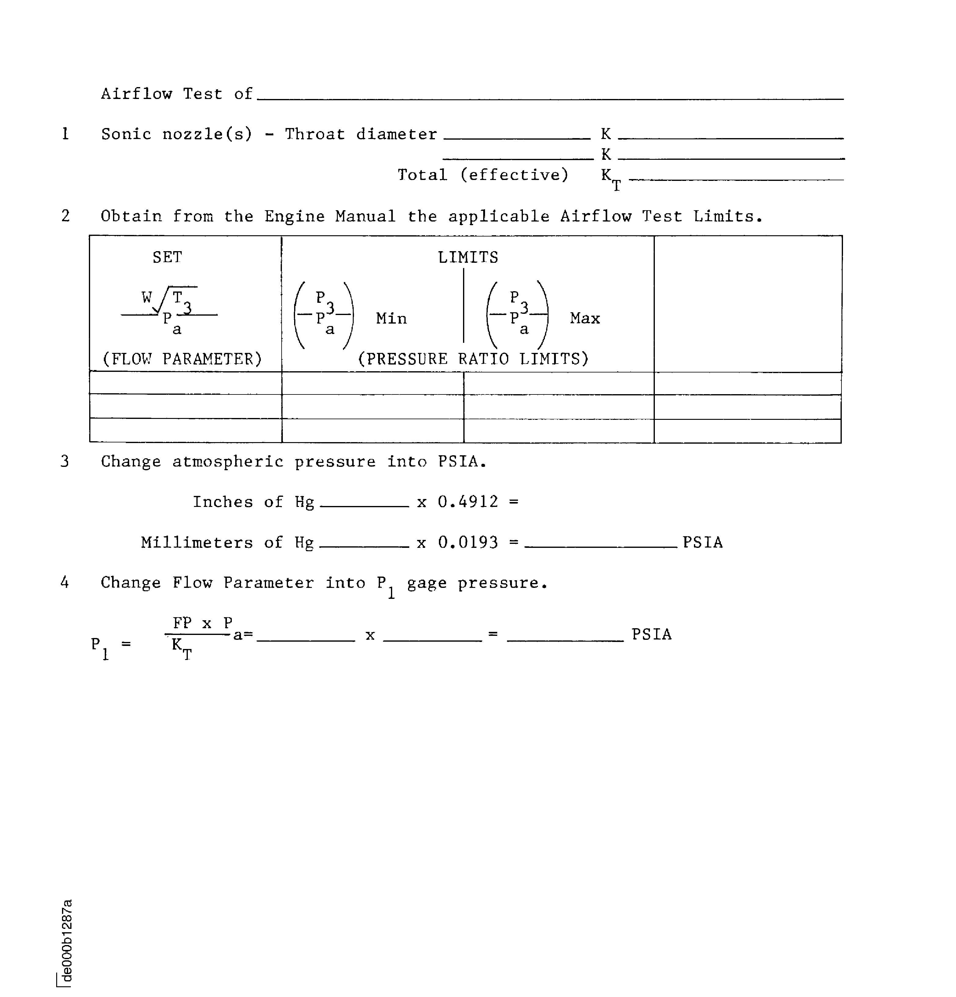 Pressure ratio procedure of testing. Sample worksheet 3 (Sheet 1)