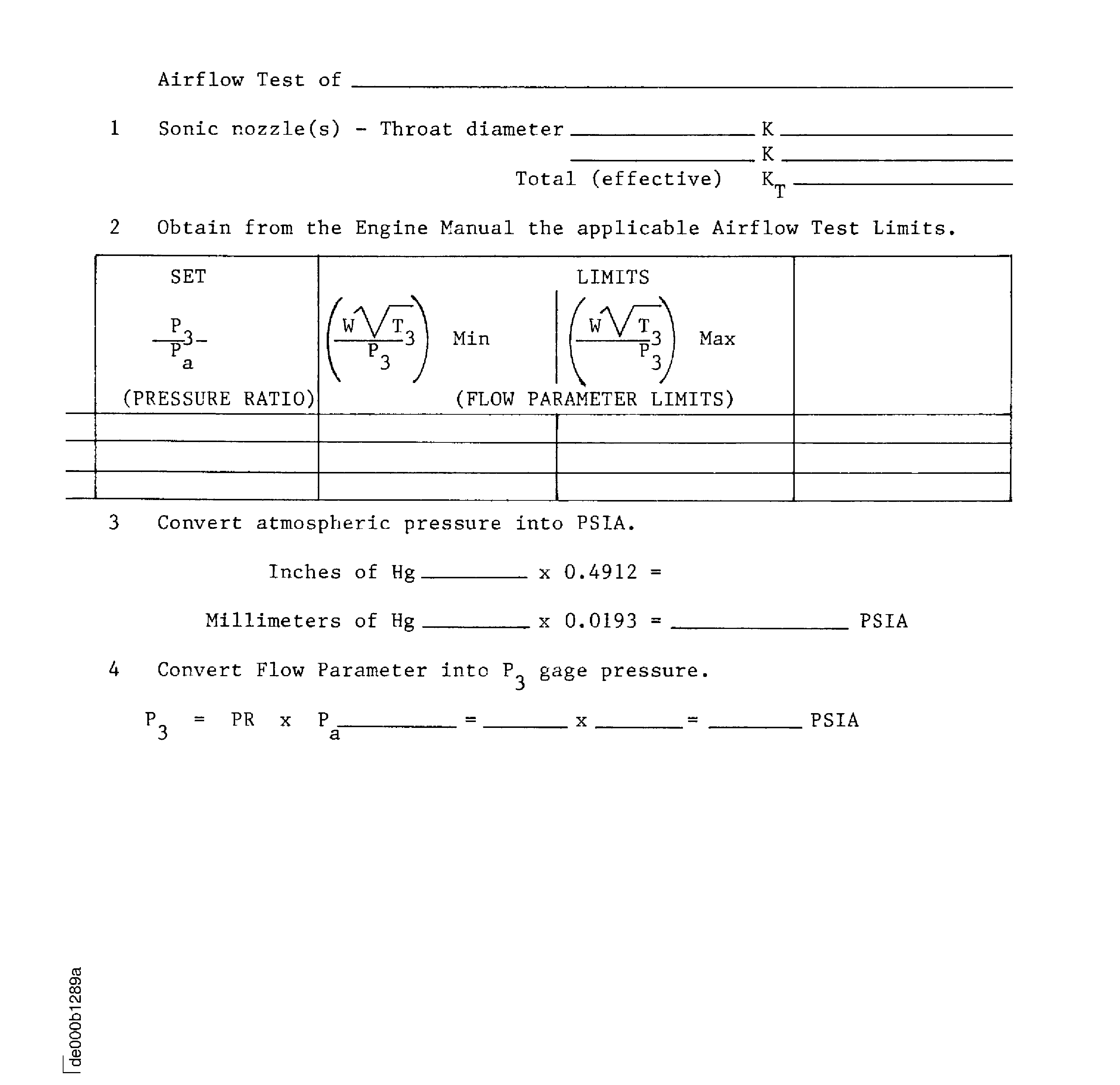 Flow parameter procedure of testing. Sample worksheet 4 (Sheet 1)