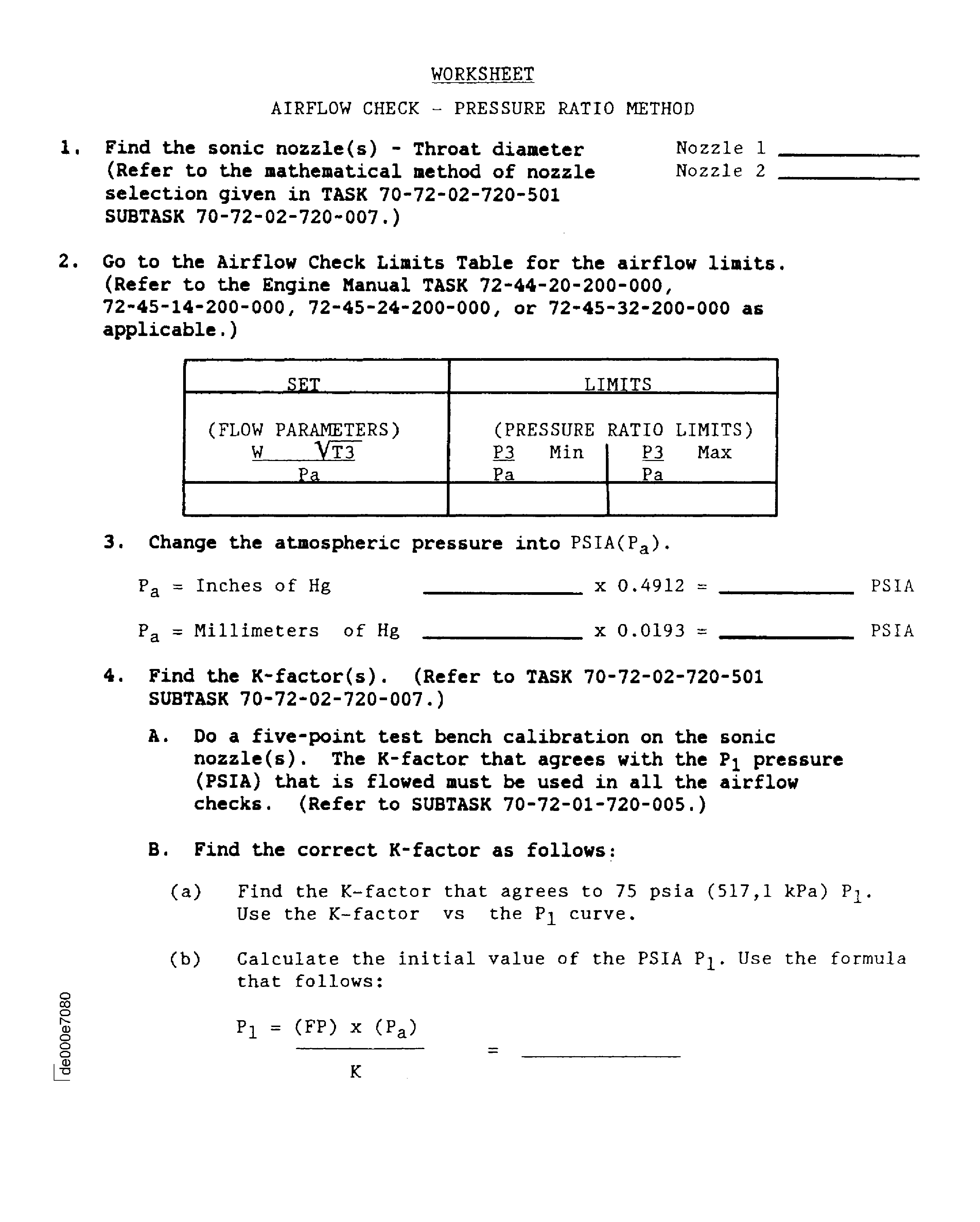 Airflow check - pressure ratio method worksheet (typical)