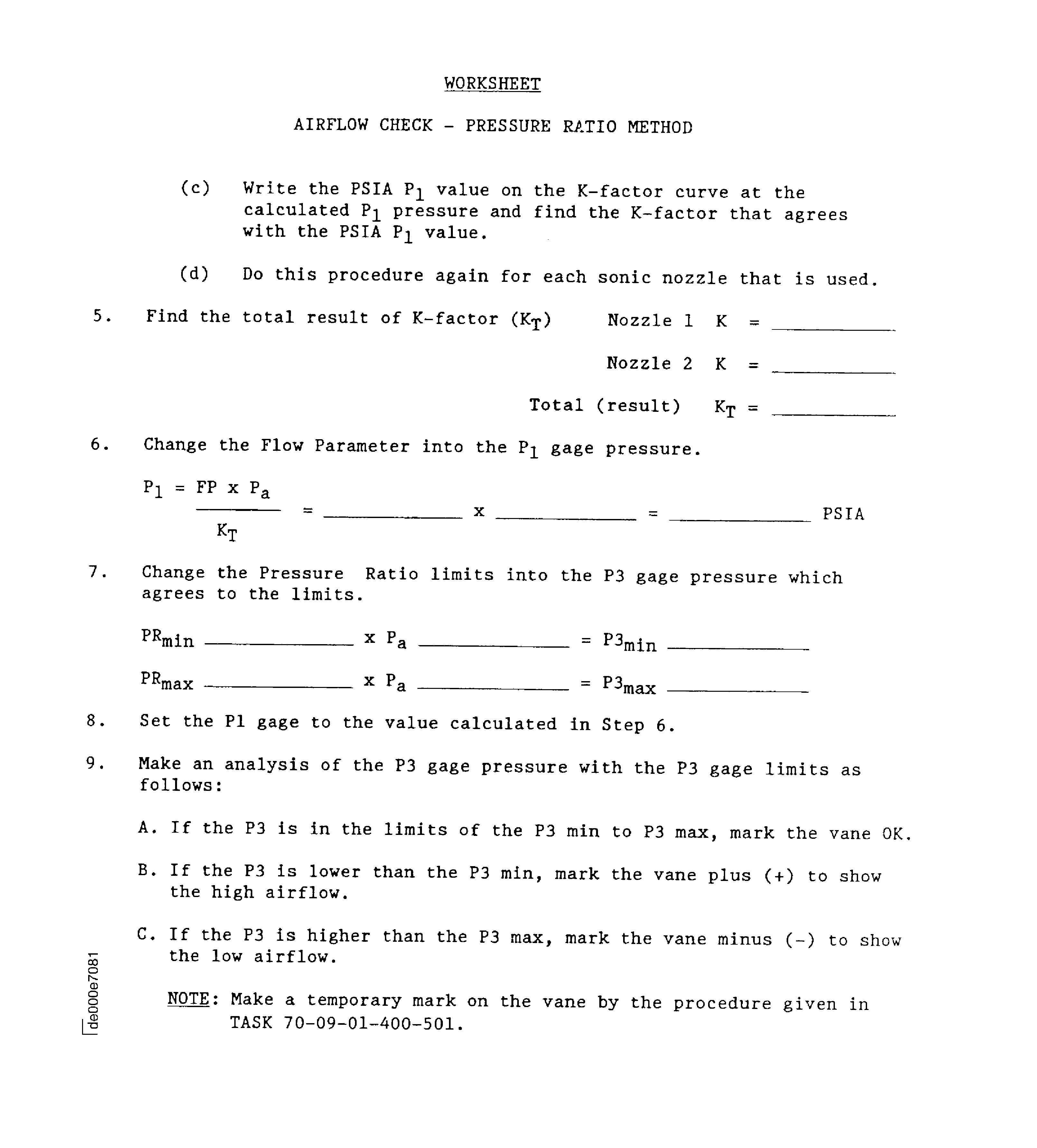 Airflow check - pressure ratio method worksheet (typical)