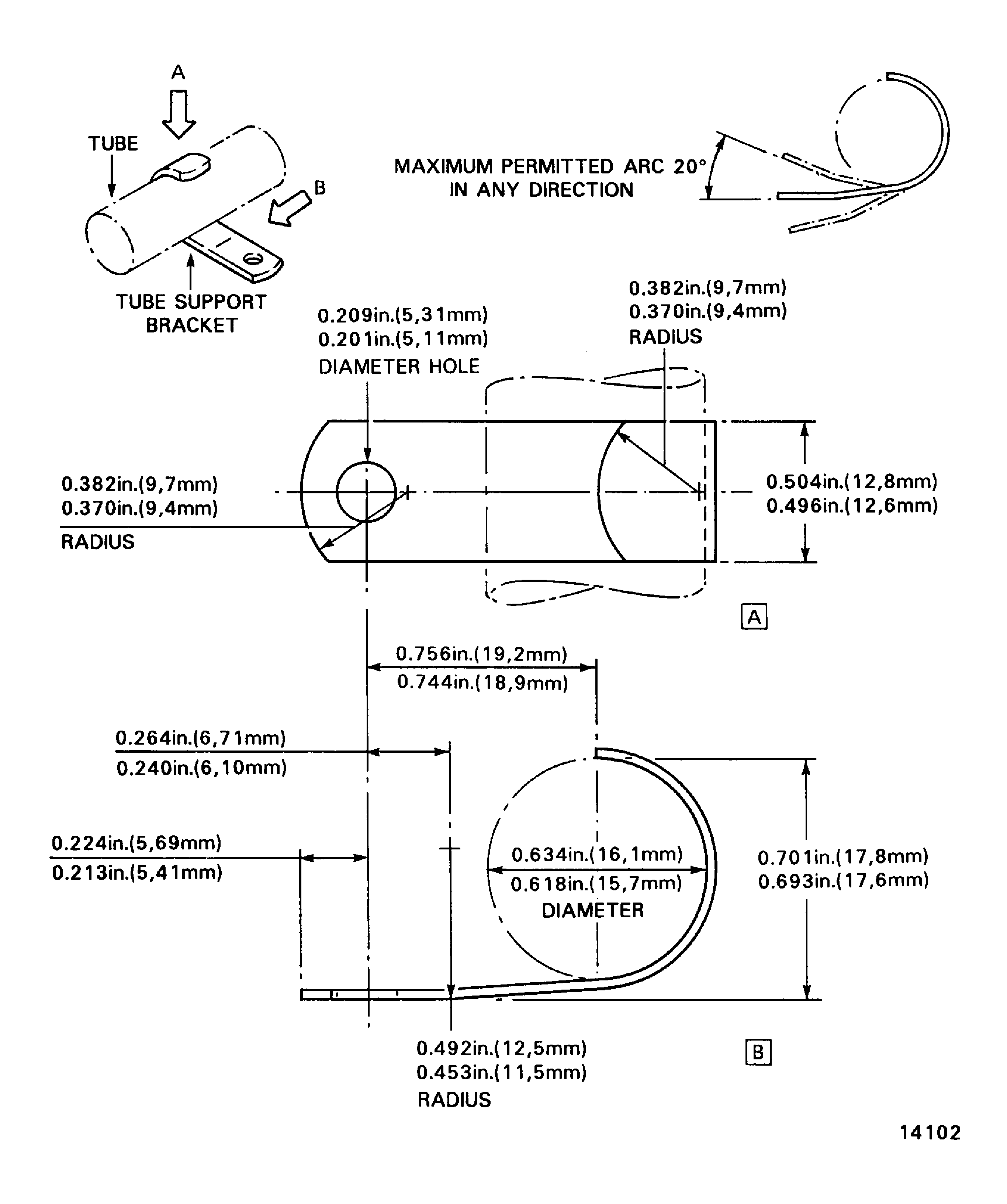 Support Bracket Repair - Dimensions (for Items 01-100 and 02-100)