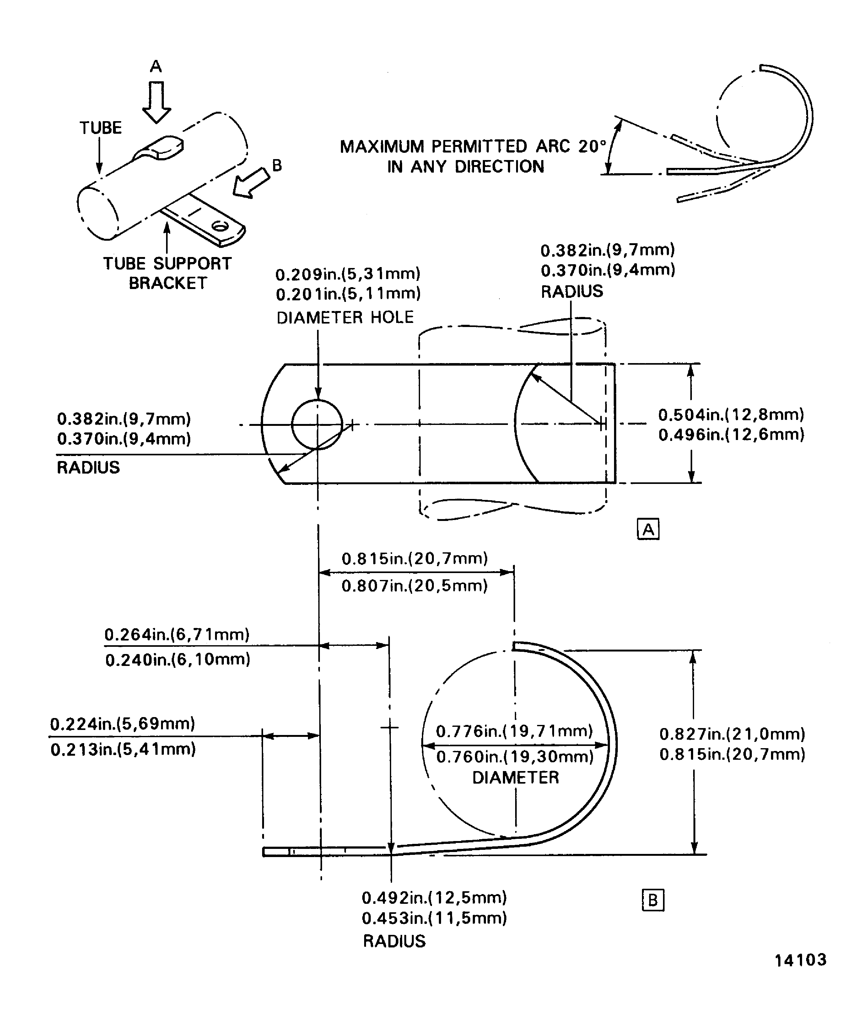 Support Bracket Repair - Dimensions (for items 02-500 and 03-500)