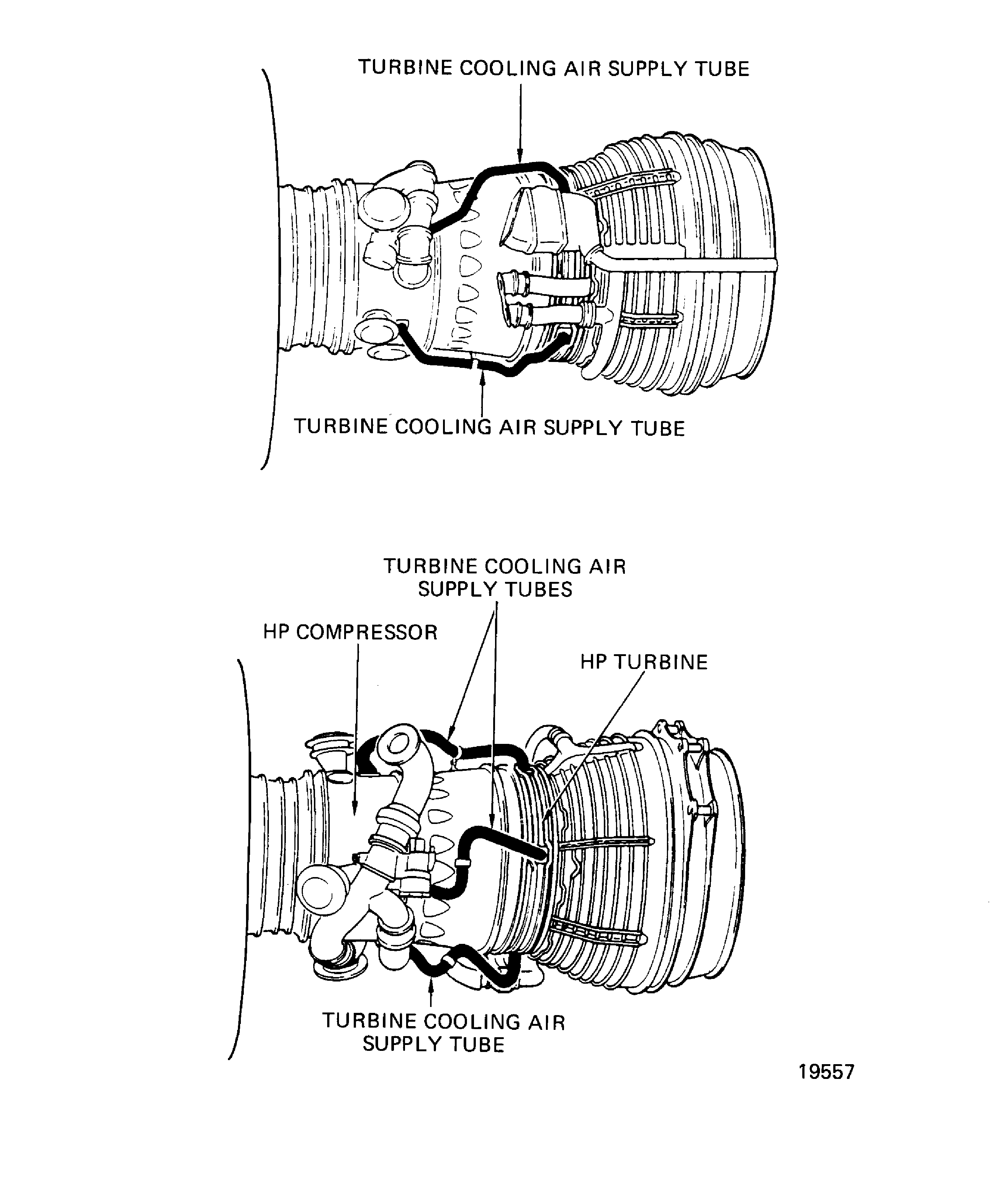Turbine cooling air supply tubes locations
