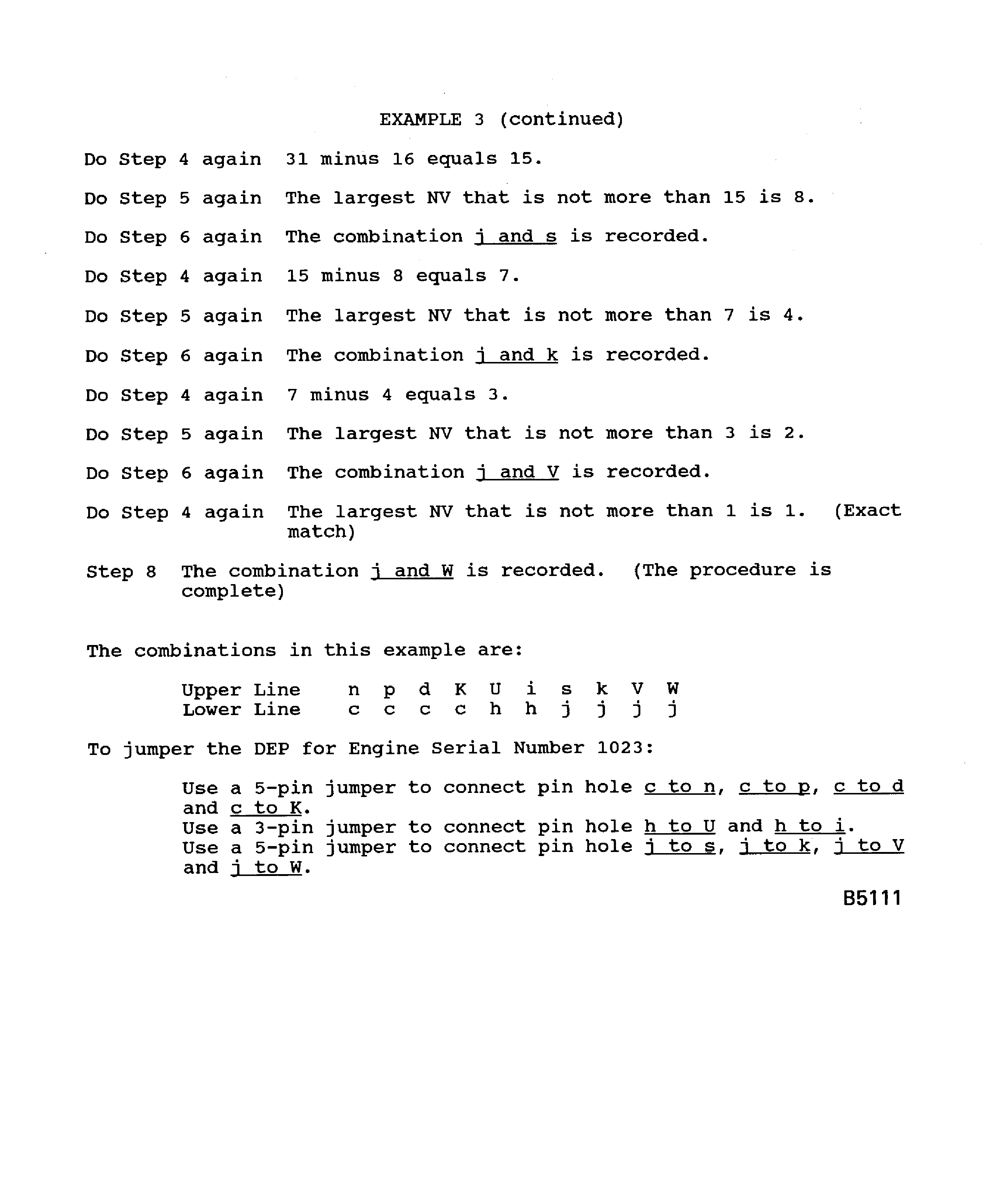 Data entry plug pin selection procedure for Engine Serial No.