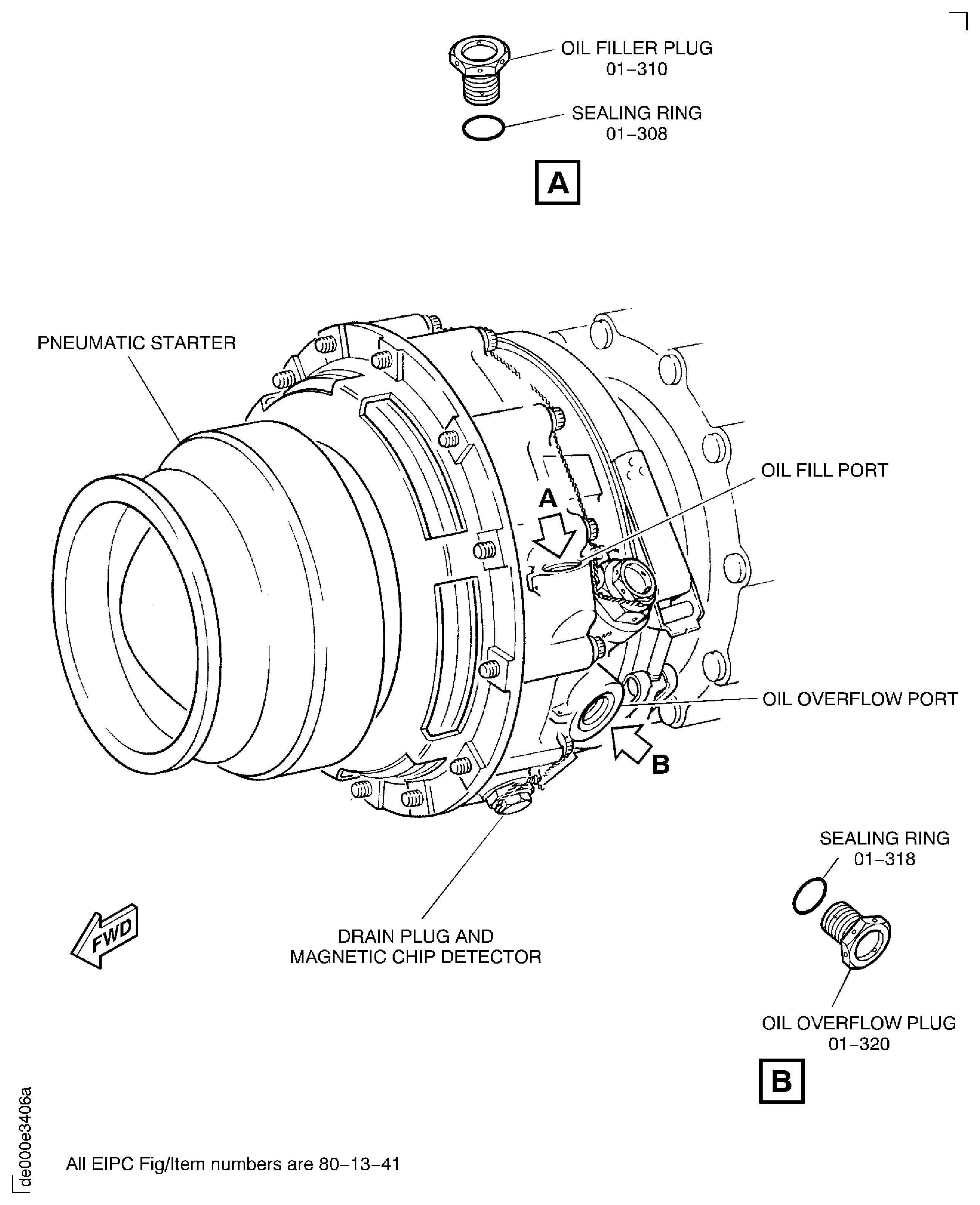 Pre SBE 80-0003 and Pre SBE 80-0007: Fill the pneumatic starter with oil
