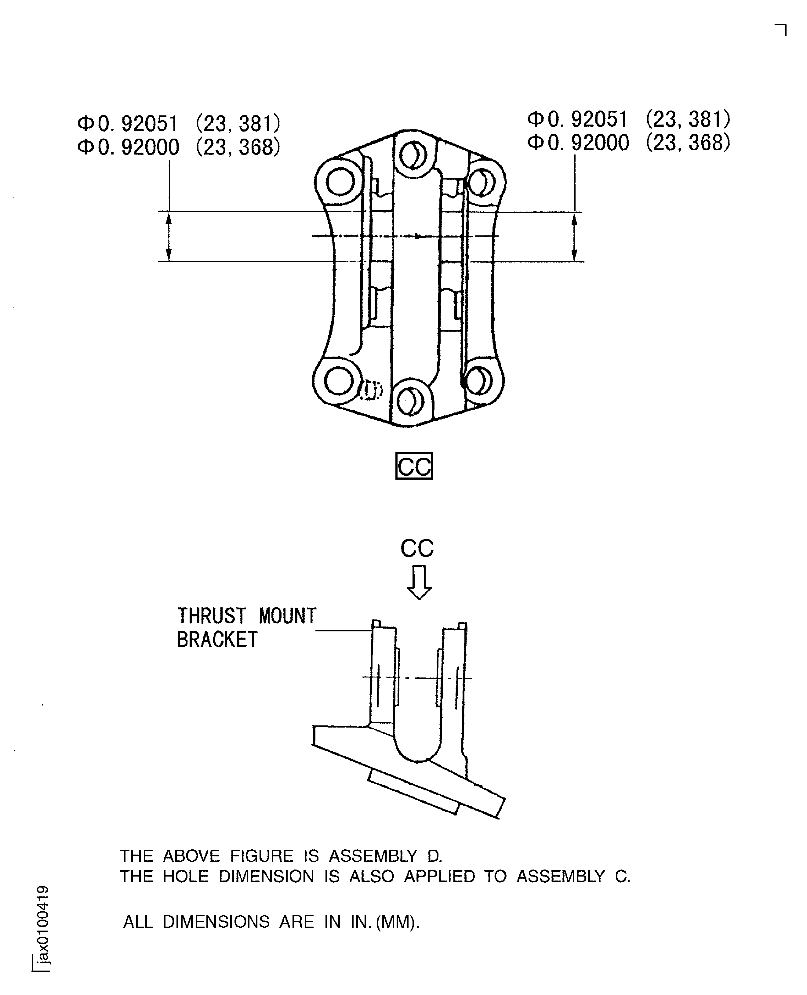 Dimension requirement without bush - Assembly C and Assembly D