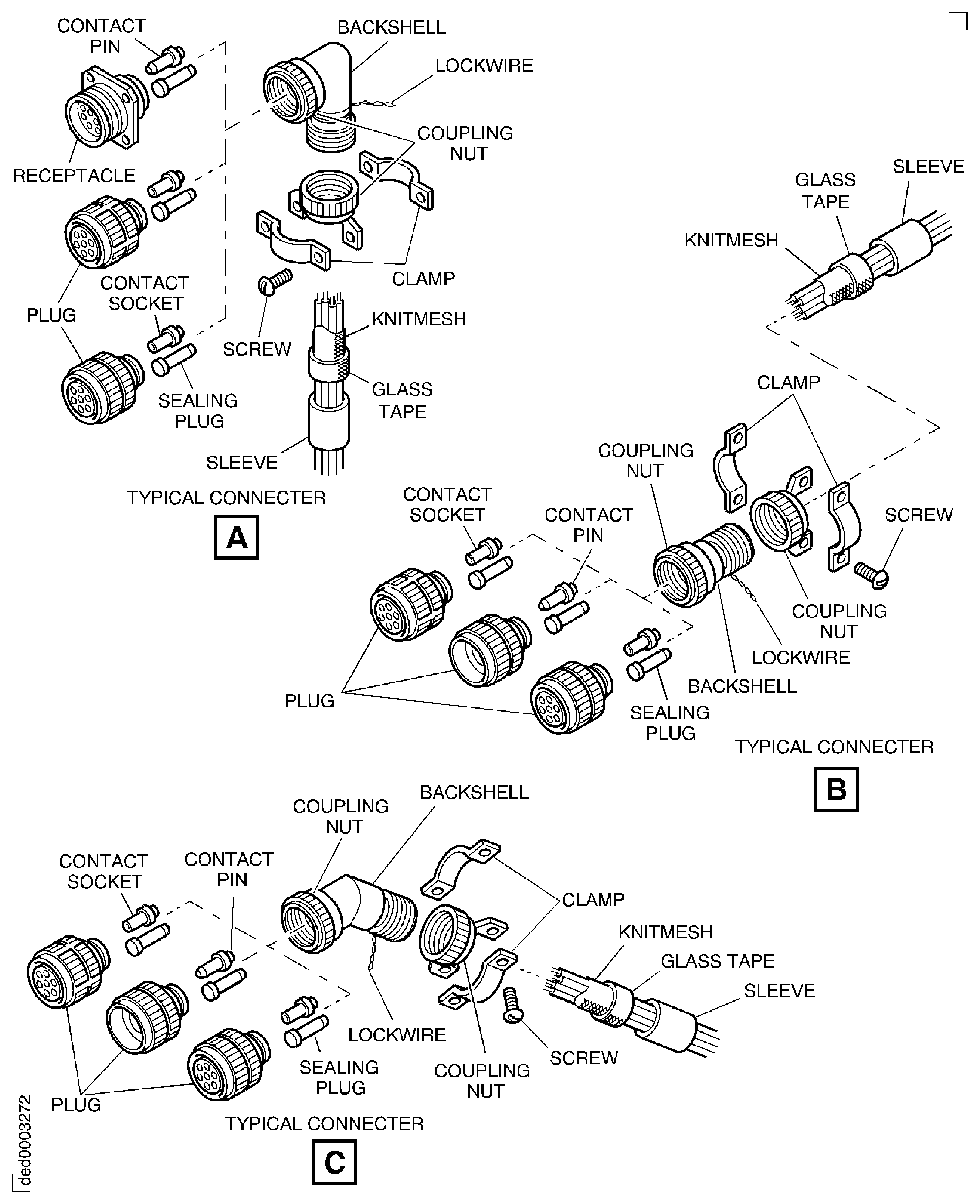 EEC Fan Harness (Pre SBE 71-0288) and EEC Fan and Ignition Supply Harness Assembly (SBE 71-0288) Inspection Locations