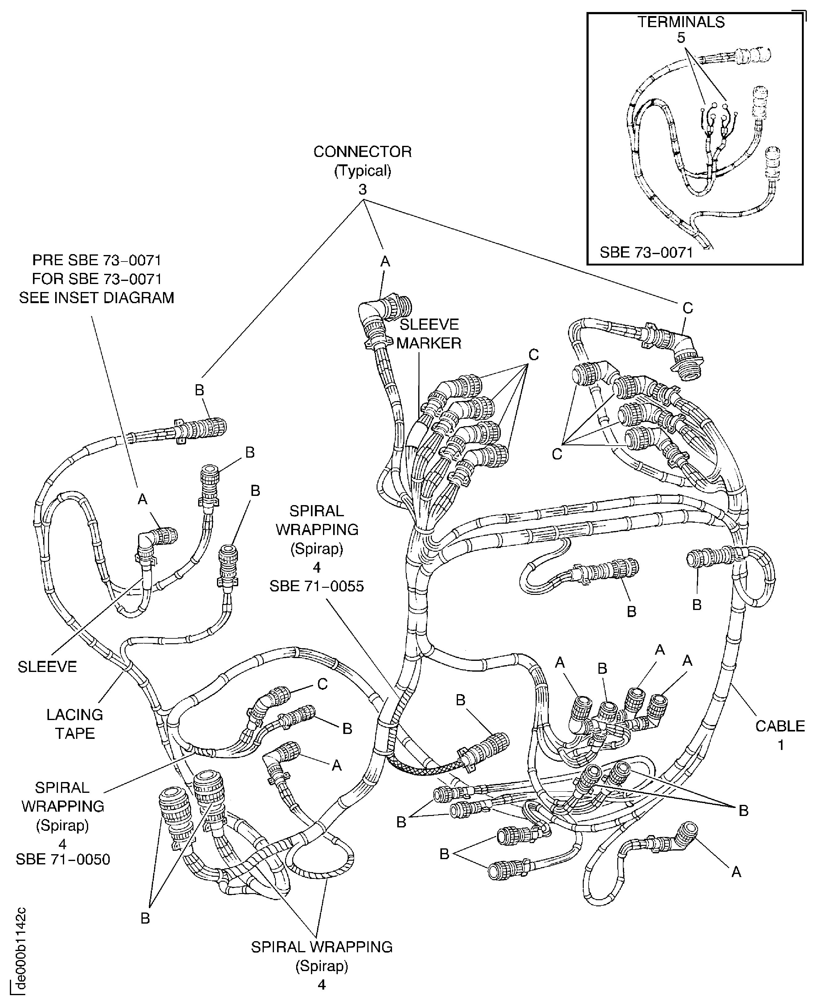 EEC Fan Harness (Pre SBE 71-0288) and EEC Fan and Ignition Supply Harness Assembly (SBE 71-0288) Inspection Locations