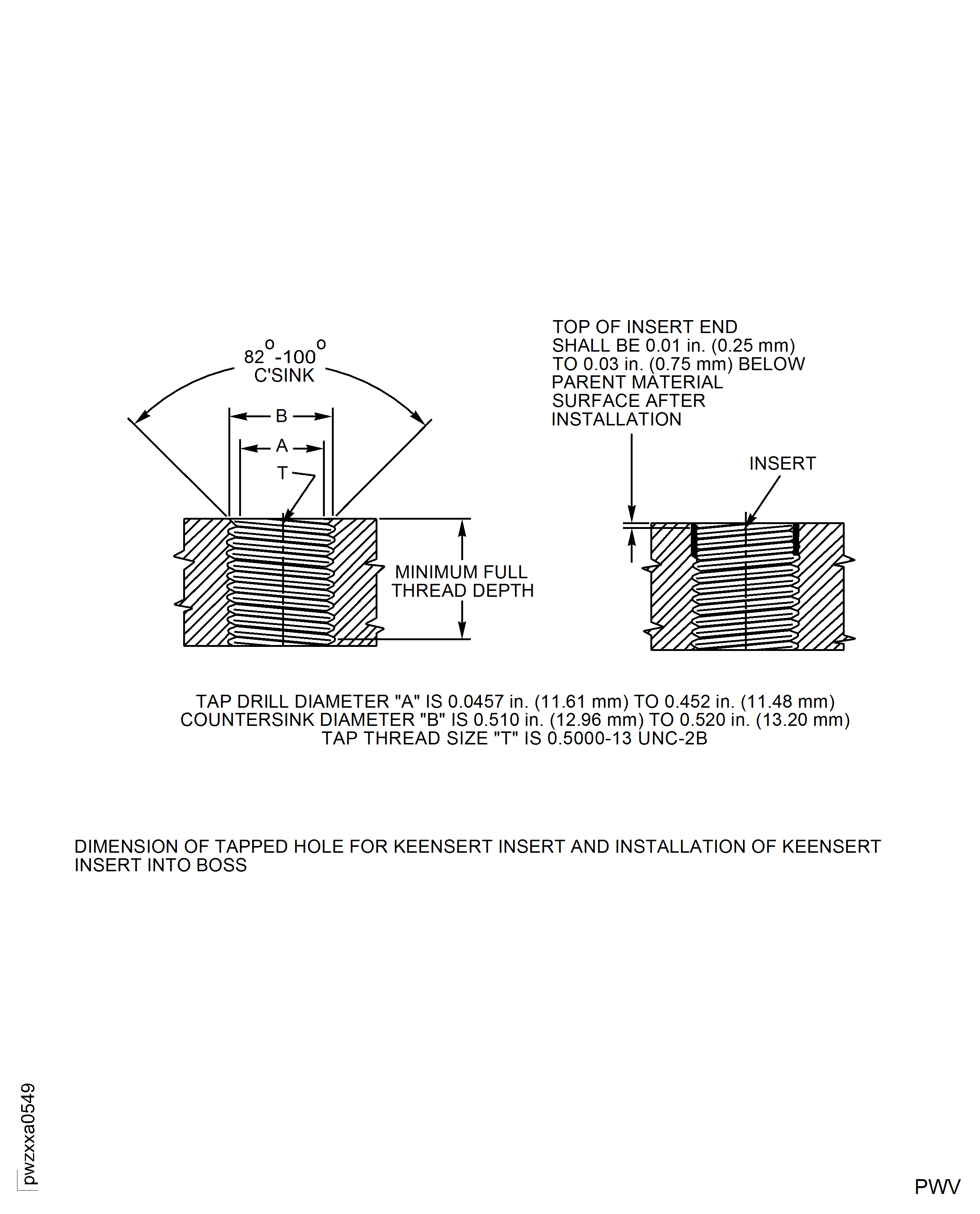 Dimensions for the Tapped Insert Hole using MS51832CA202L or MS51831CA203L
