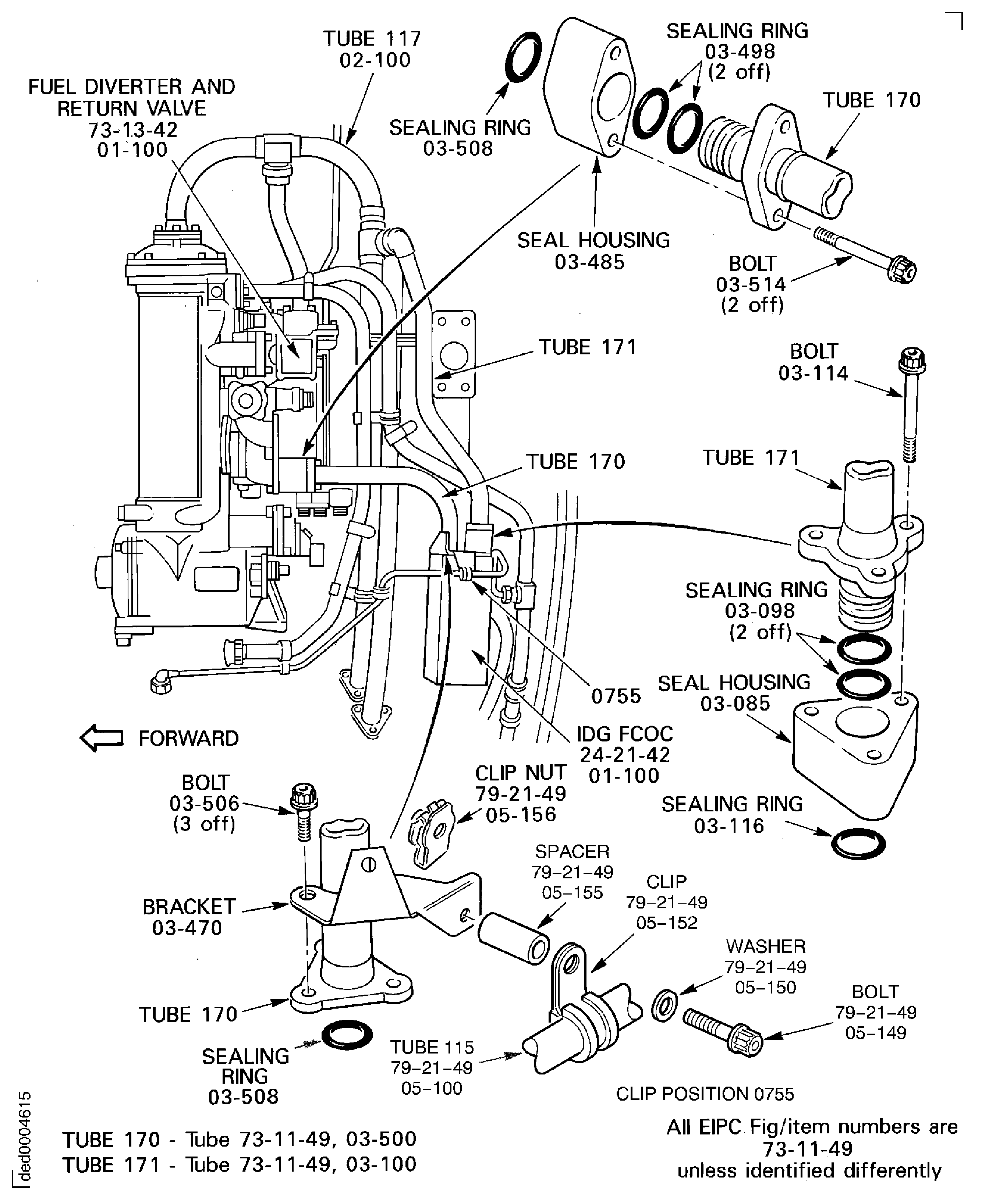 Remove the Tubes 170 and 171, the Fuel System Tubes
