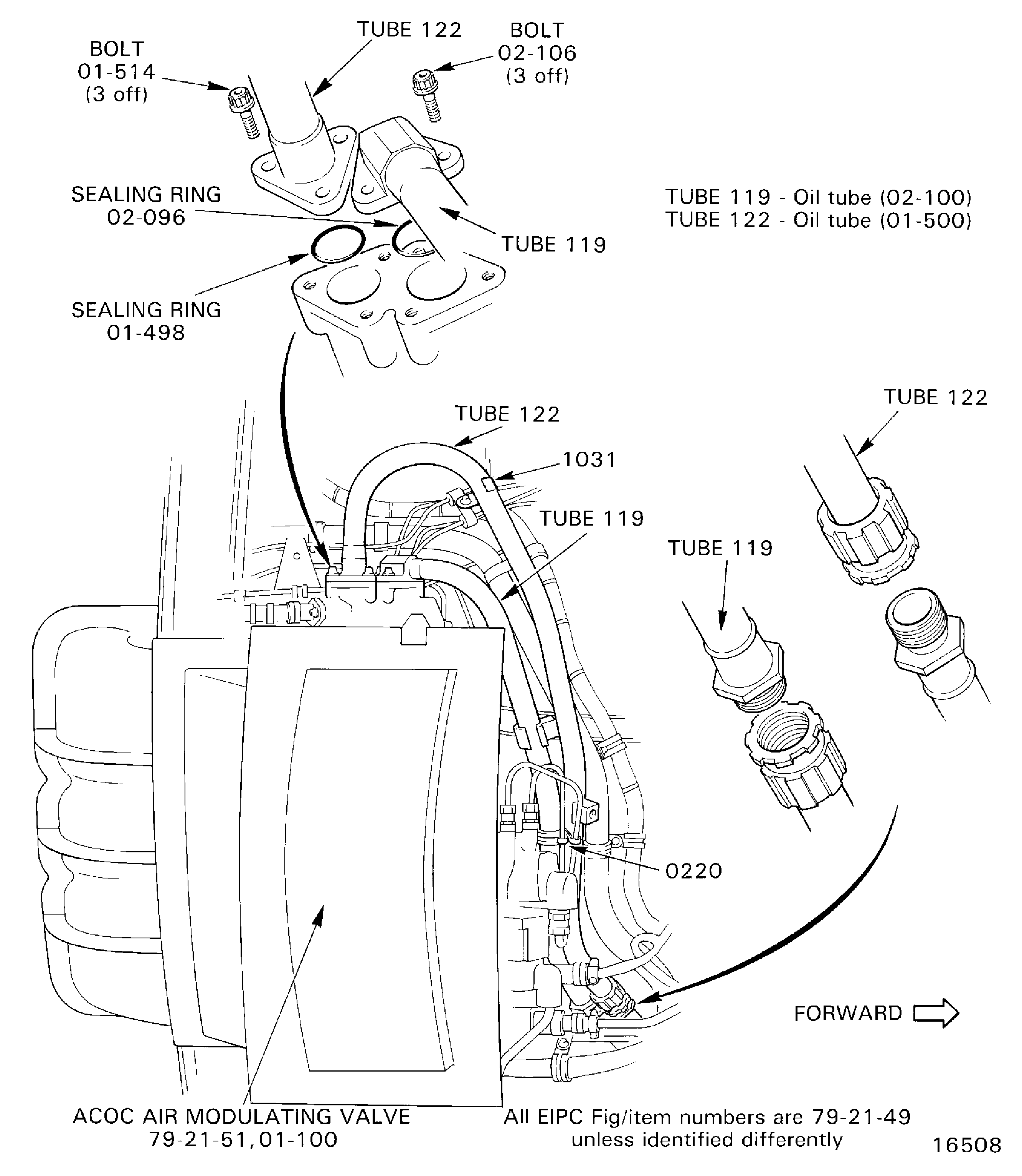 Remove the Tubes 119 and 122, the Pressure Oil Tubes