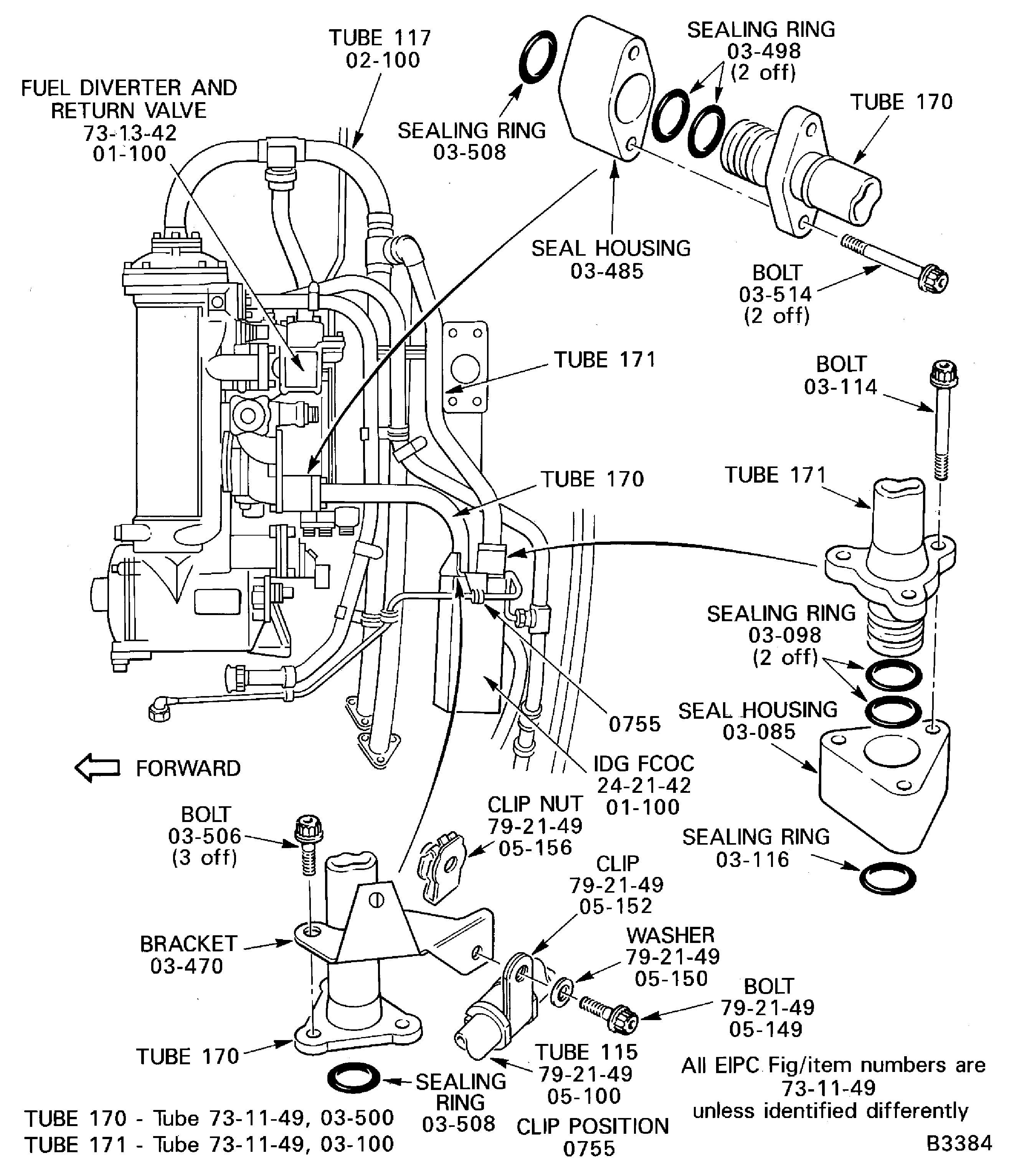 Remove the Tubes 170 and 171, the Fuel System Tubes