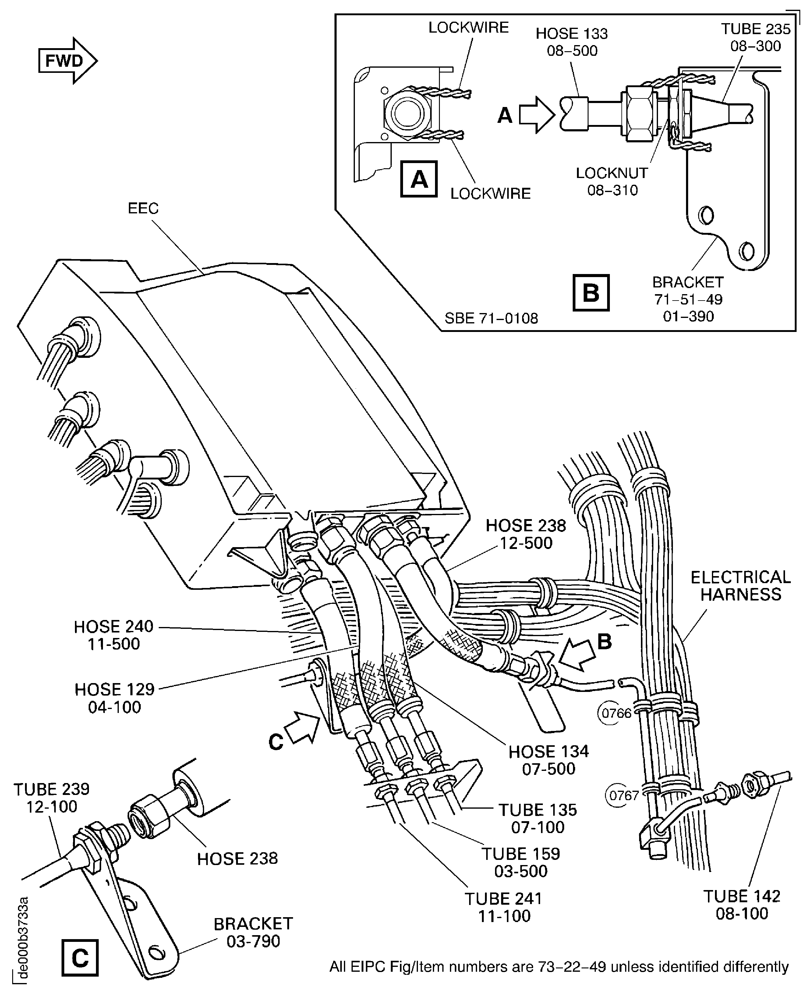 Remove the EEC flexible hoses and the tube 235