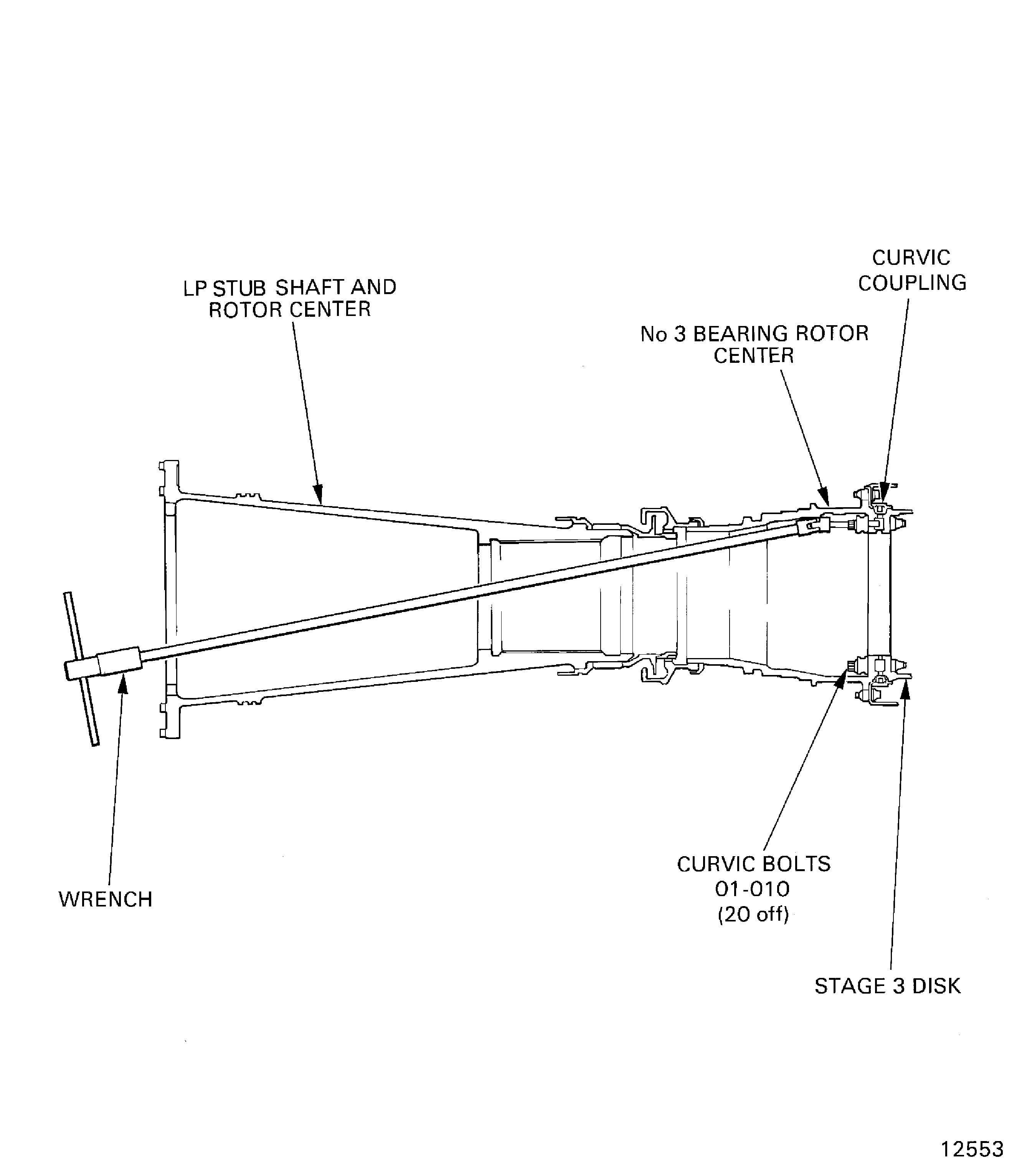 Release the curvic bolts from the stage 3 HP compressor curvic coupling