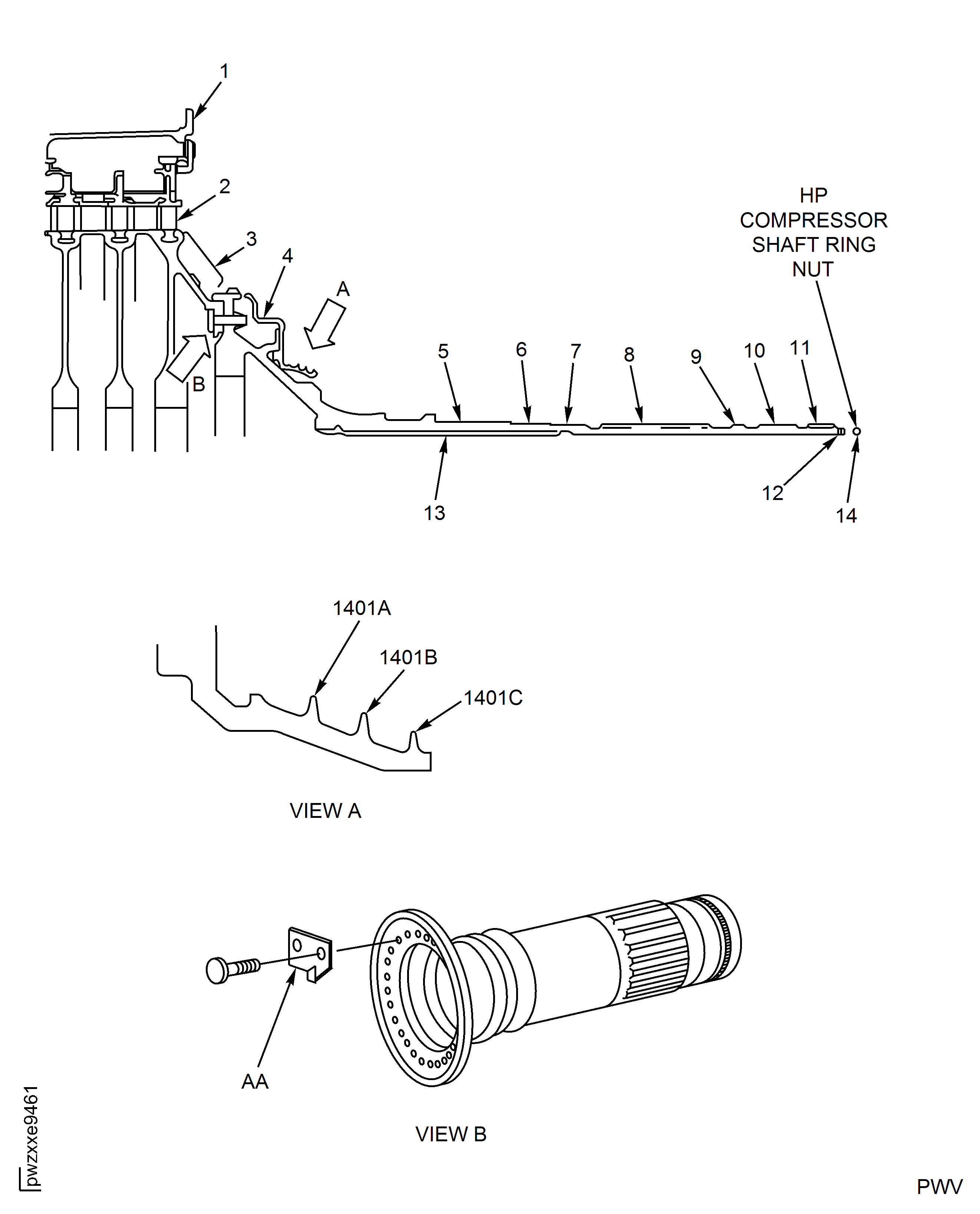 V2500-A1 Pre SBE 72-0041: Locations at Interface H-41 Rear Face