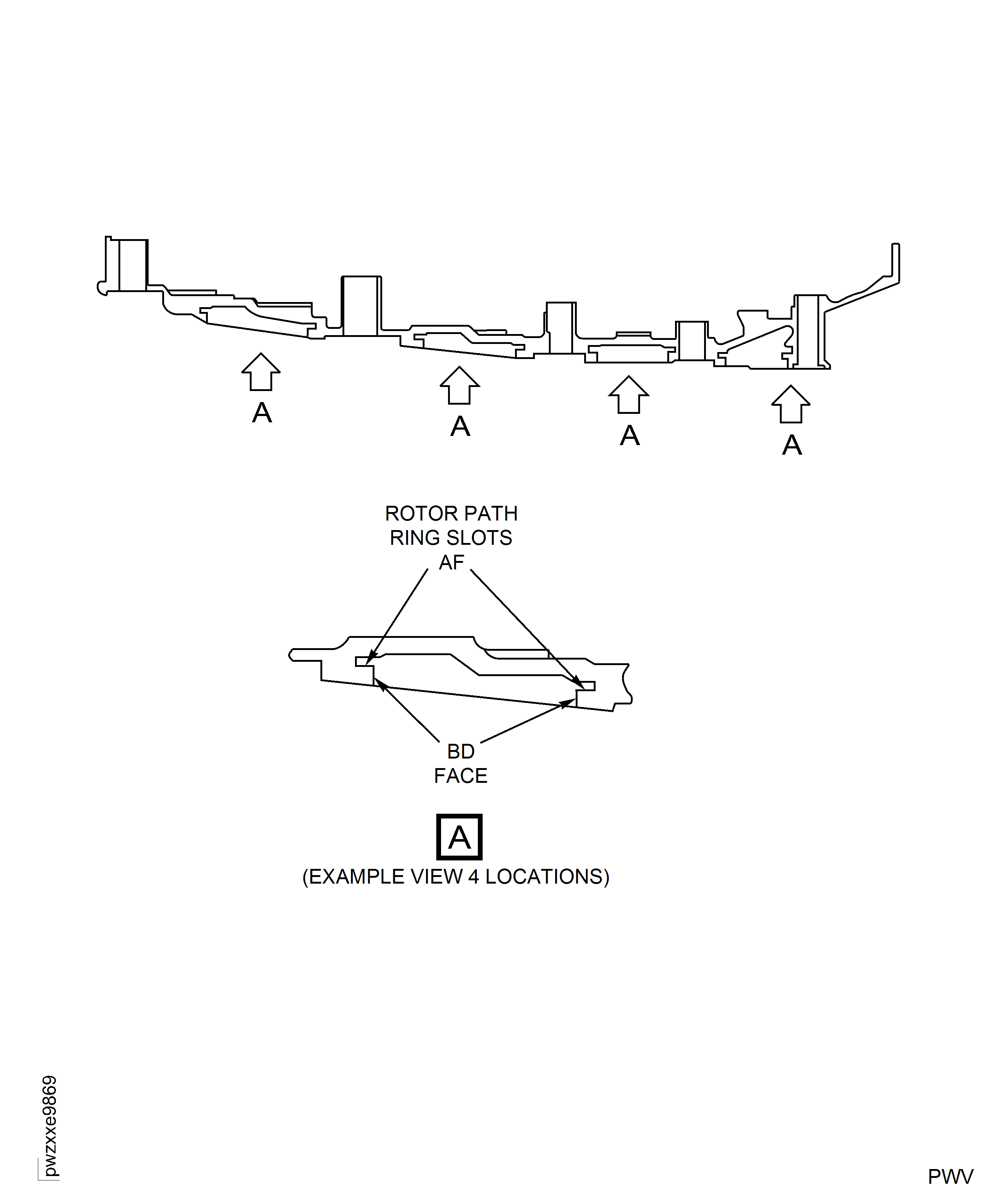 V2500-A1, Pre SBE 72-0027: Rotor Path Ring Slots AF and Slot Faces BD