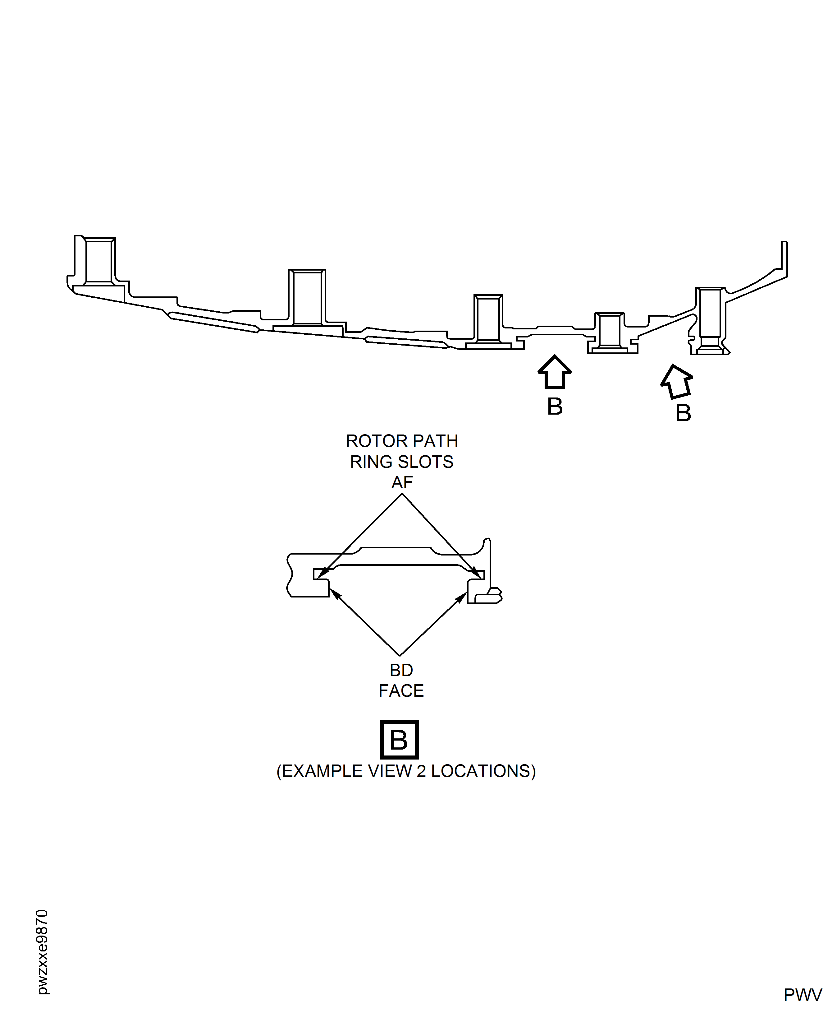 V2500-A1, Pre SBE 72-0027: Rotor Path Ring Slots AF and Slot Faces BD
