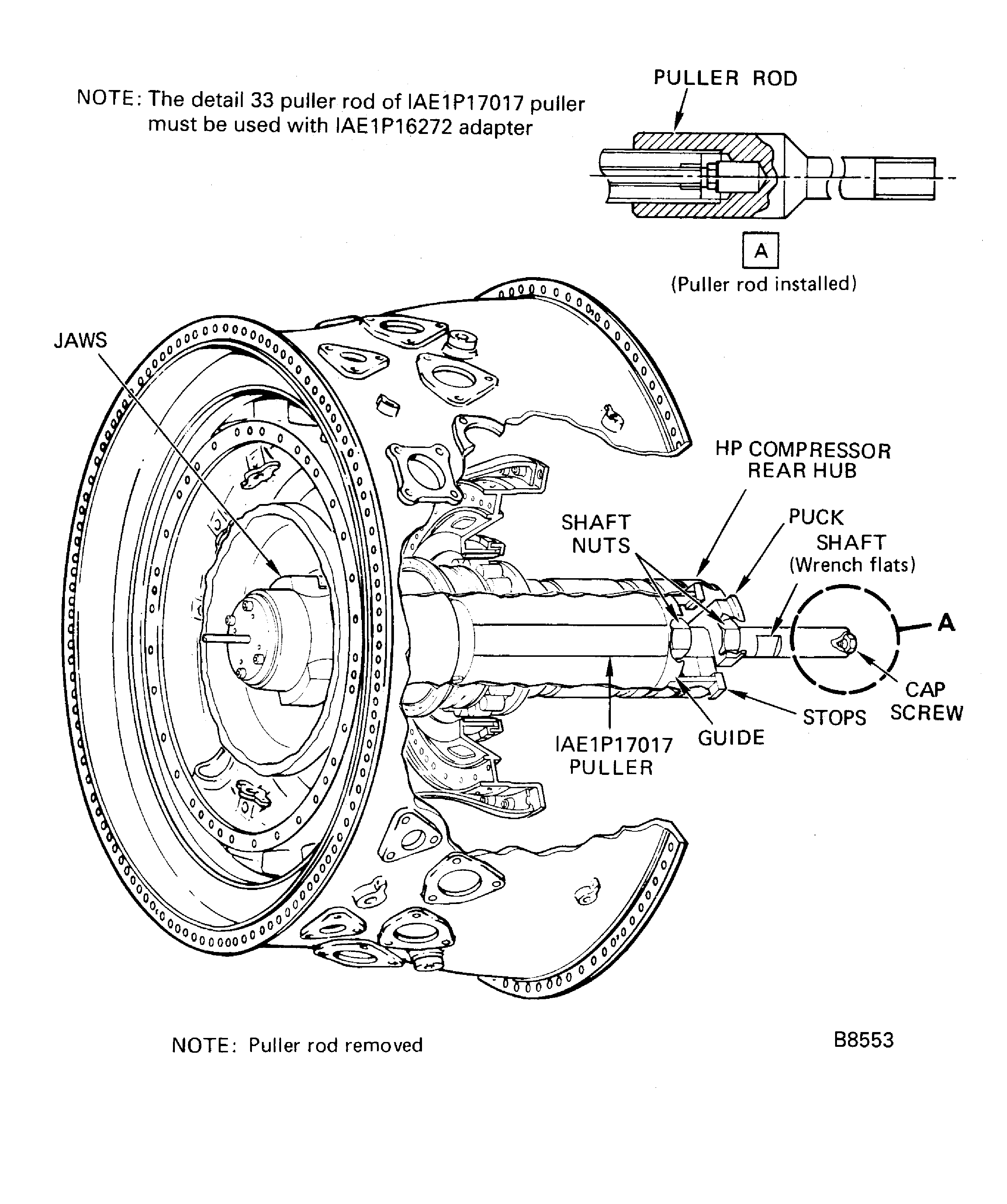 Puller Installed in HP Compressor Rear Hub