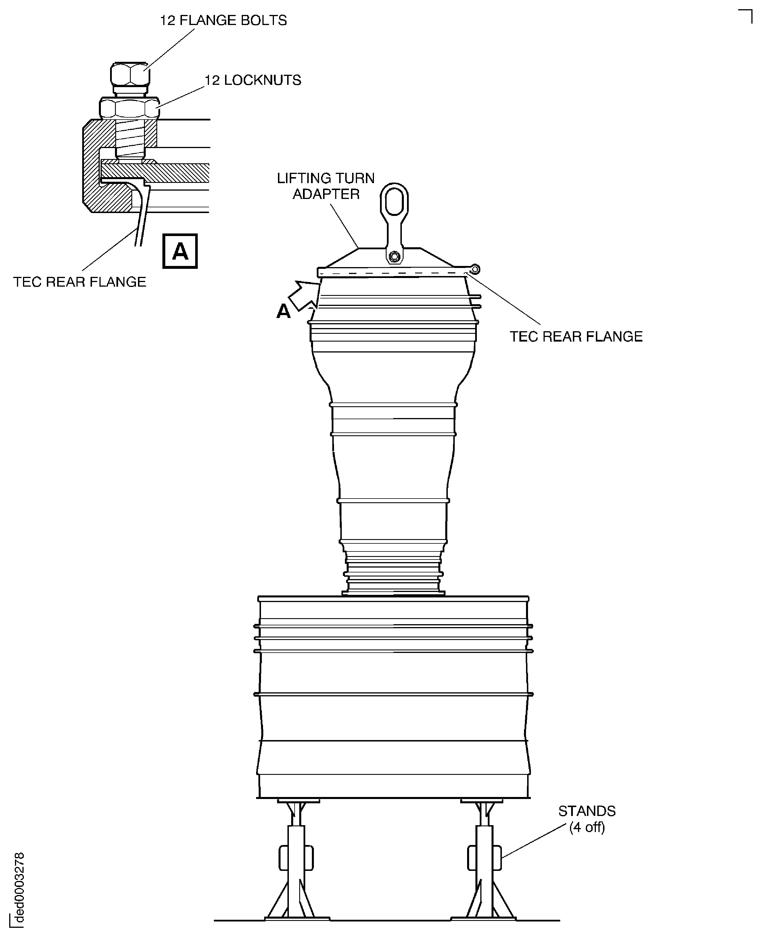 Remove/install the lifting turn adapter from/to the TEC rear flange