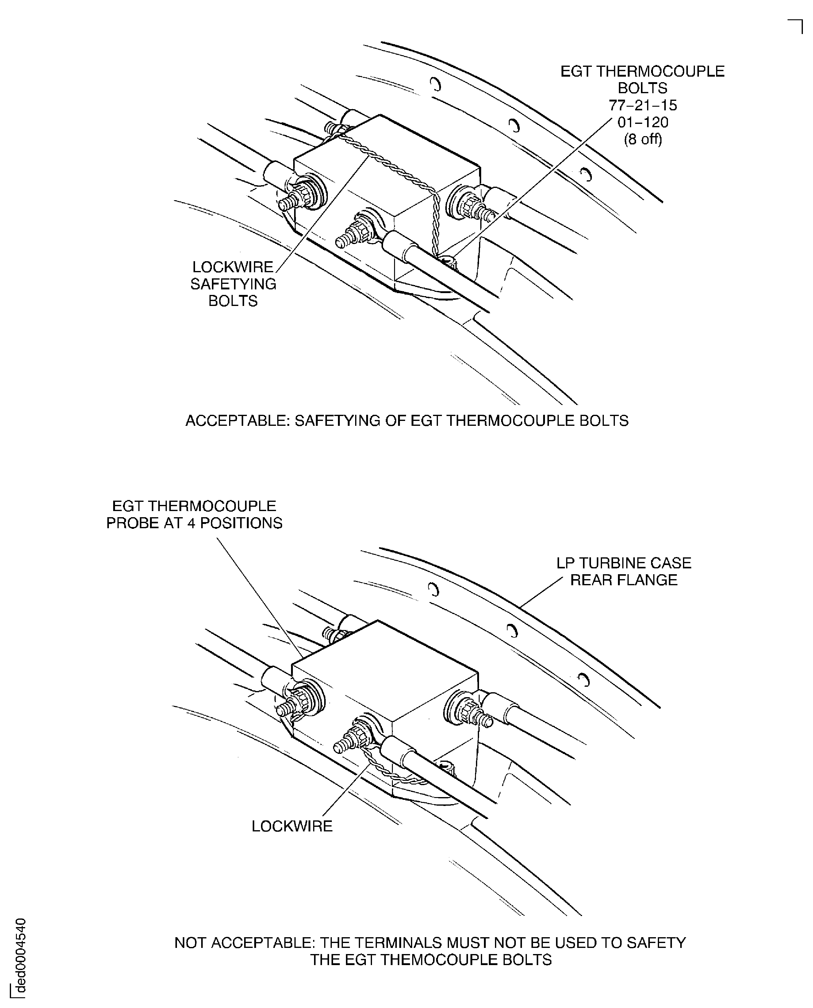 Install the EGT Harness and Junction Box Assembly - Examine the Safetying of the EGT Thermocouple Bolts