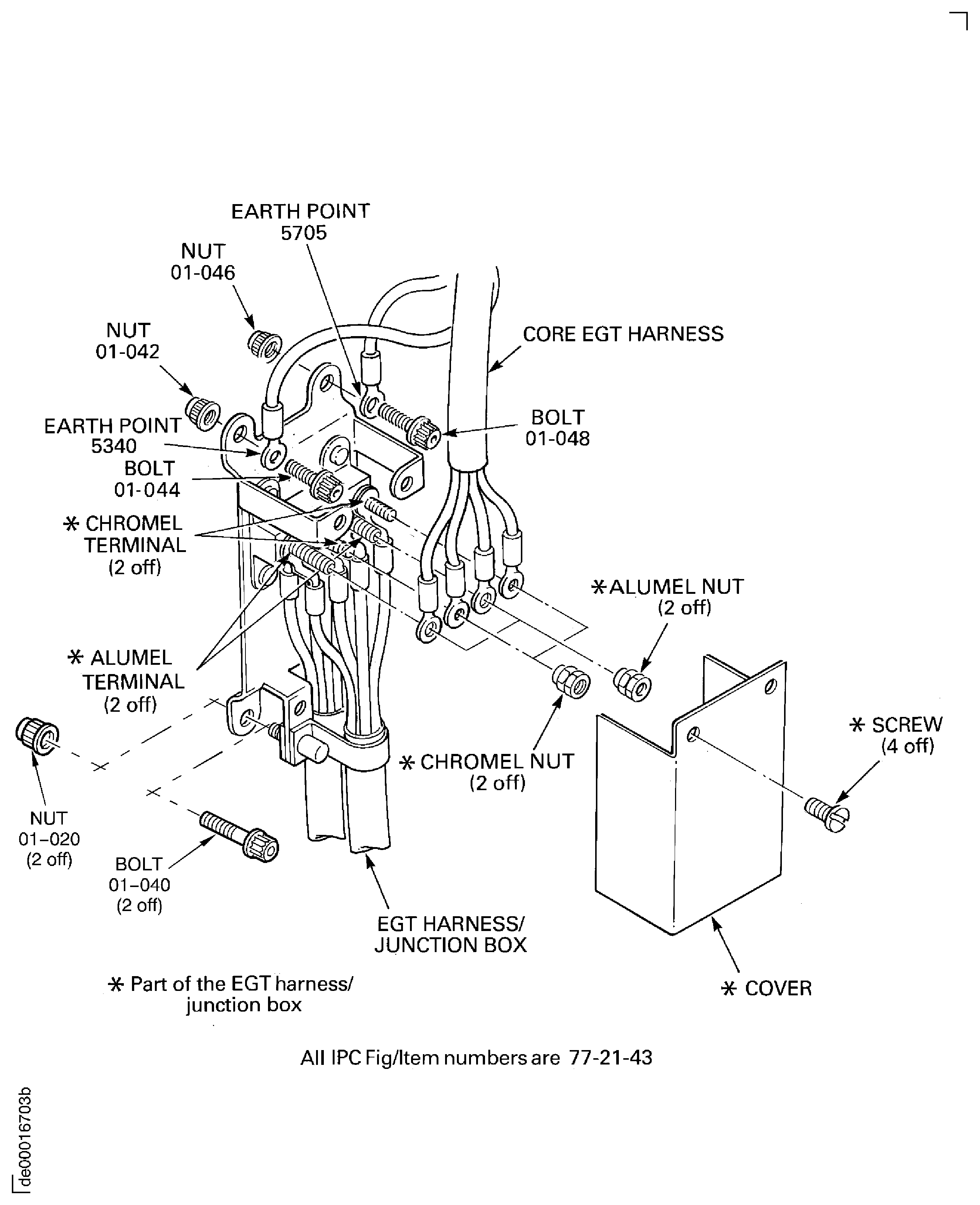 Pre SBE 77-0009: Install the EGT Harness/Junction Box and the Core EGT Harness.