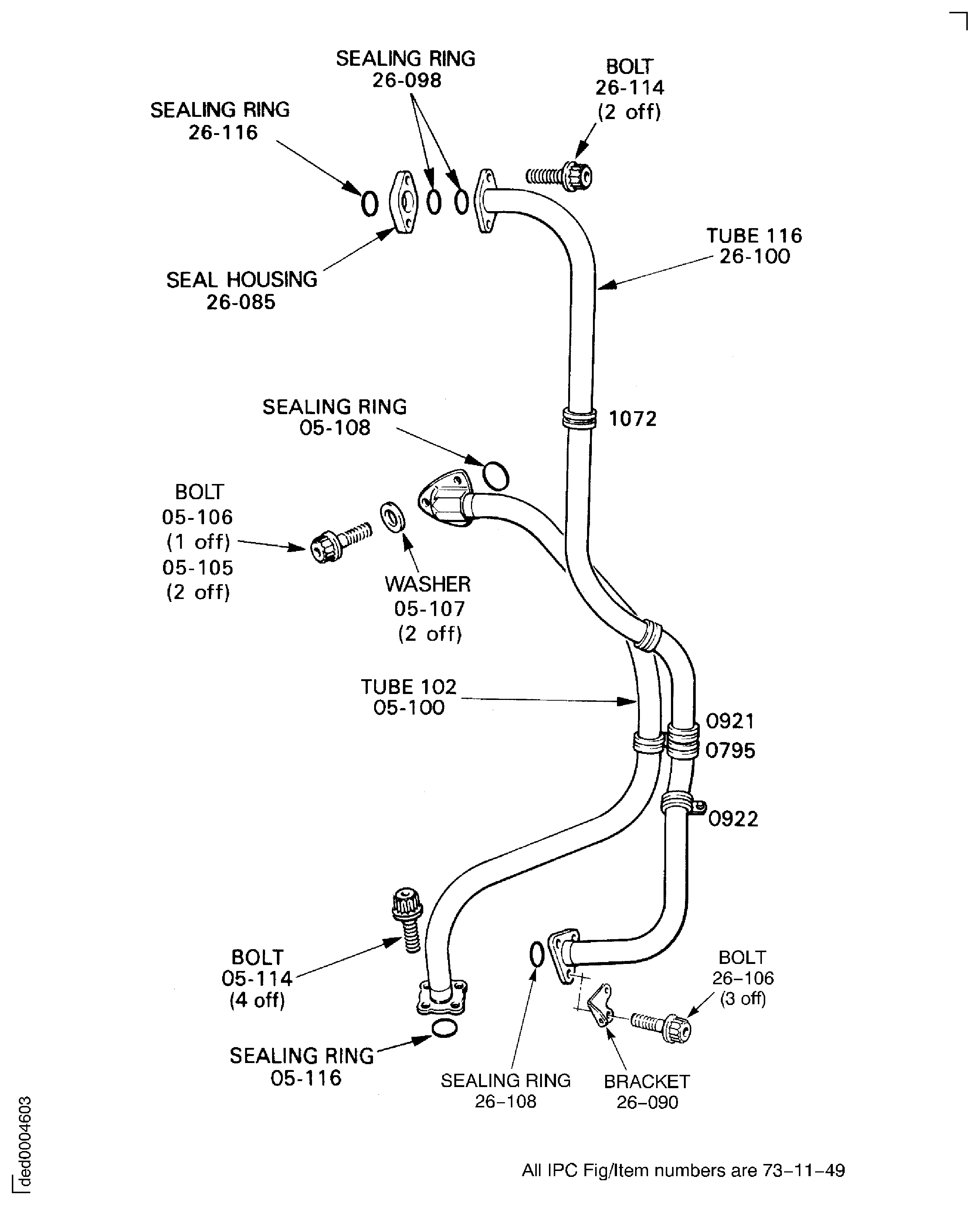 Remove the LP Fuel Tubes (102 and 116)