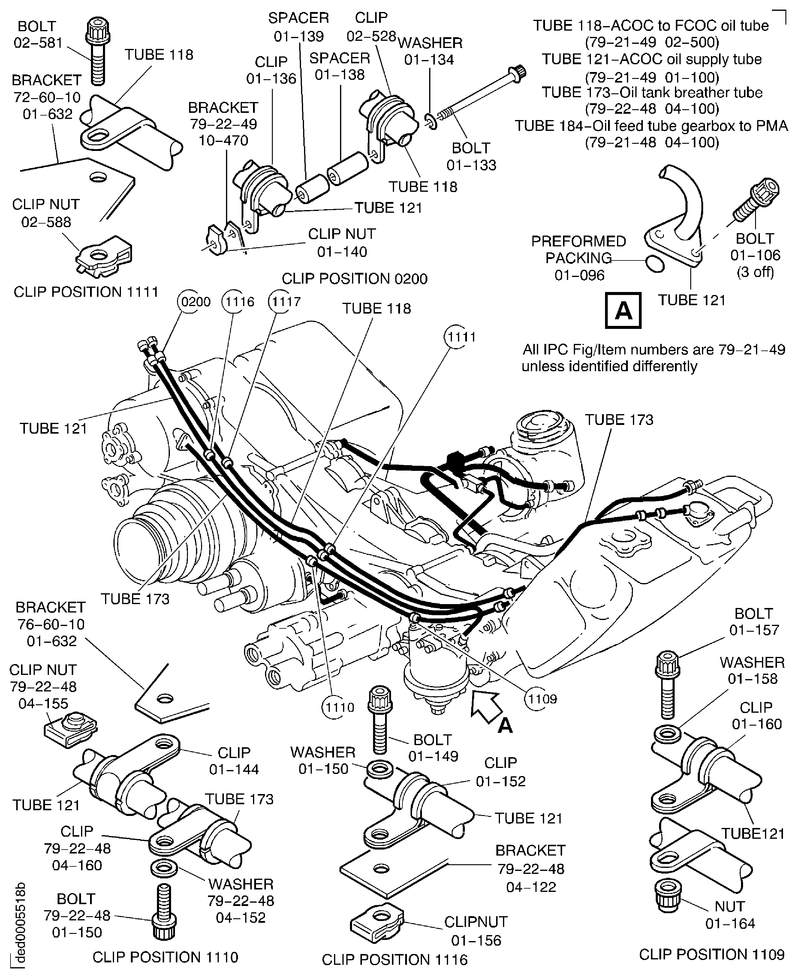 SBE 71-0110: Disconnect the oil tubes 118, 121 and 173