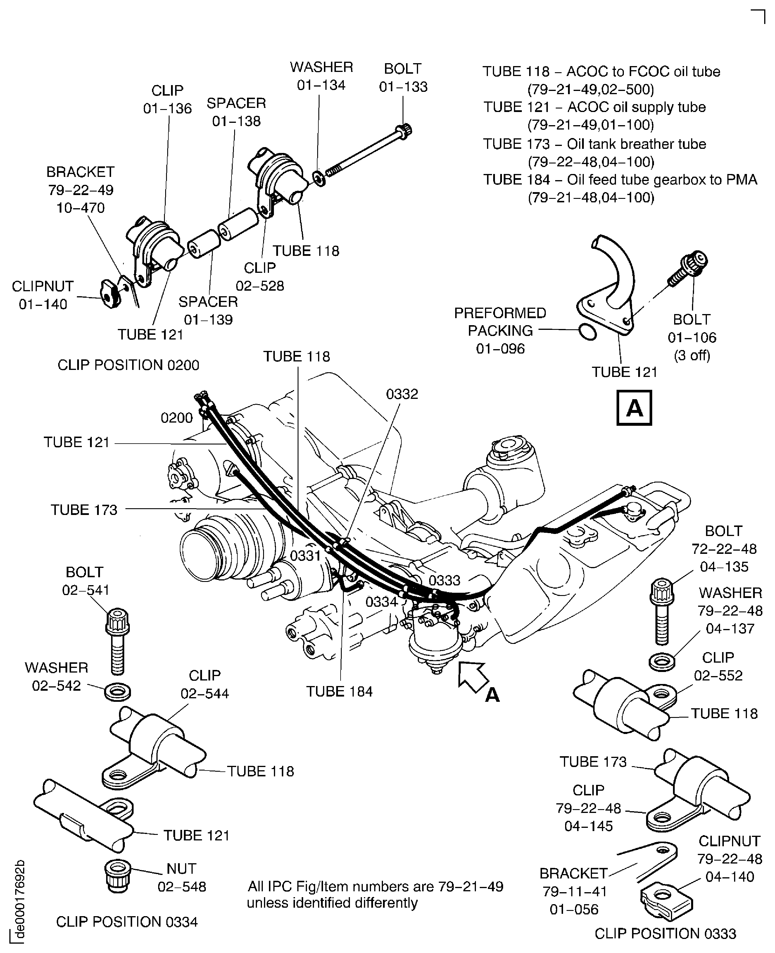 Pre SBE 71-0110: Disconnect the oil tubes 118, 121, 173 and 184