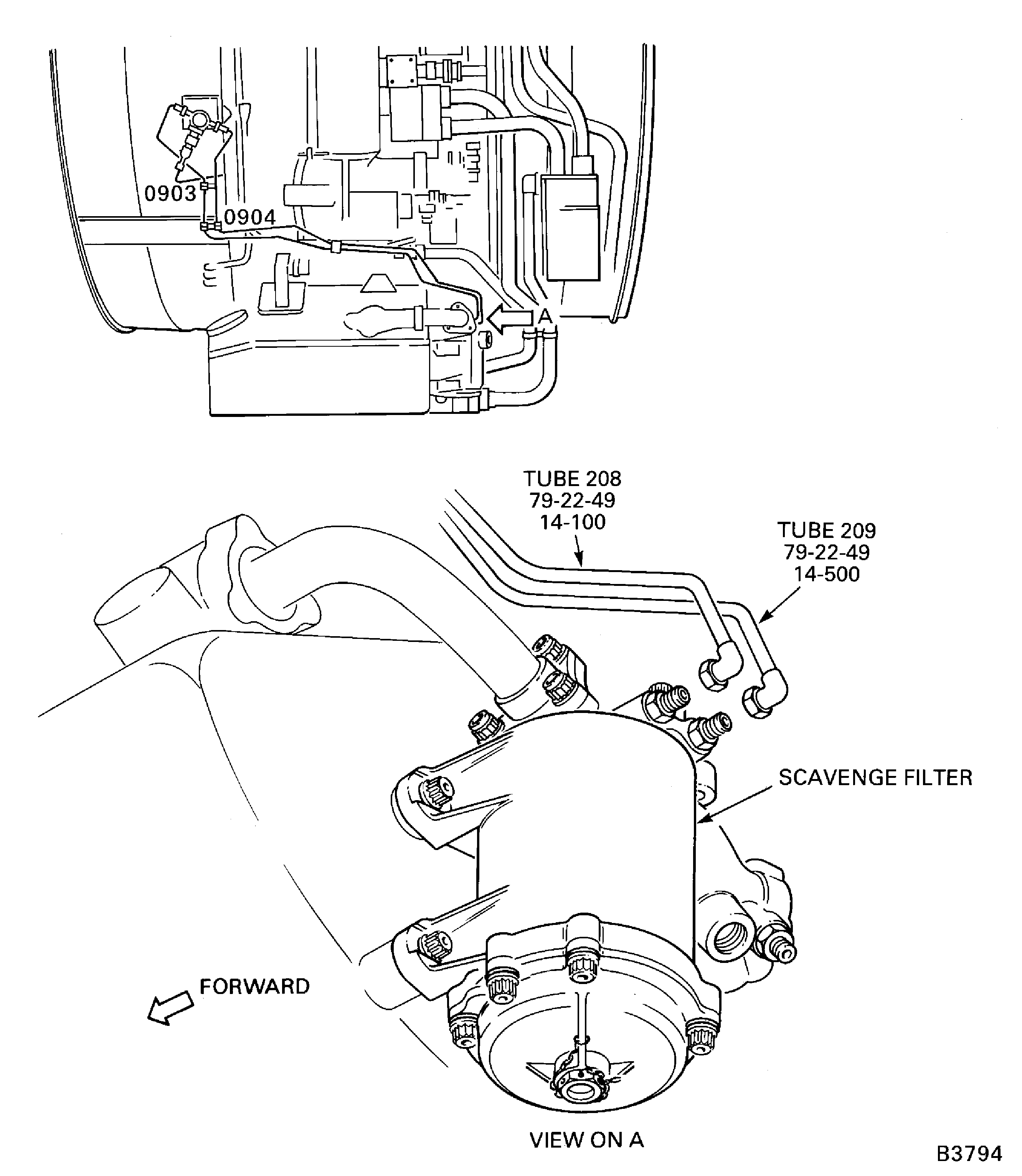 Disconnect the Scavenge Filter Differential Pressure Switch Tubes (208 and 209)