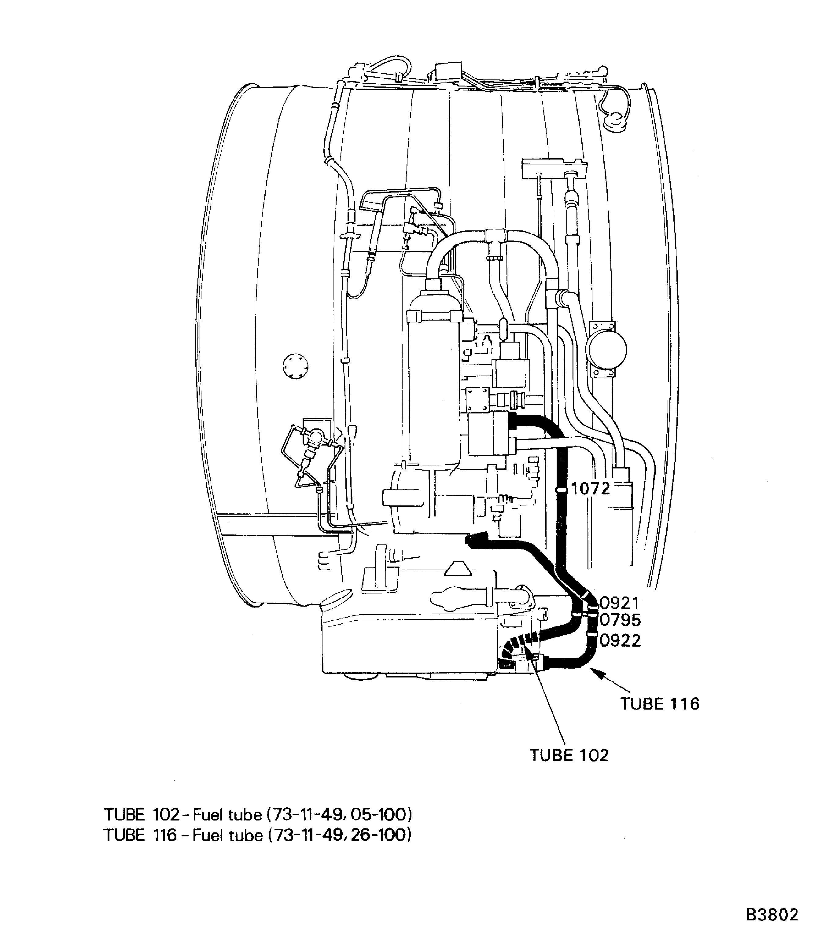 Remove the LP Fuel Tubes (102 and 116)