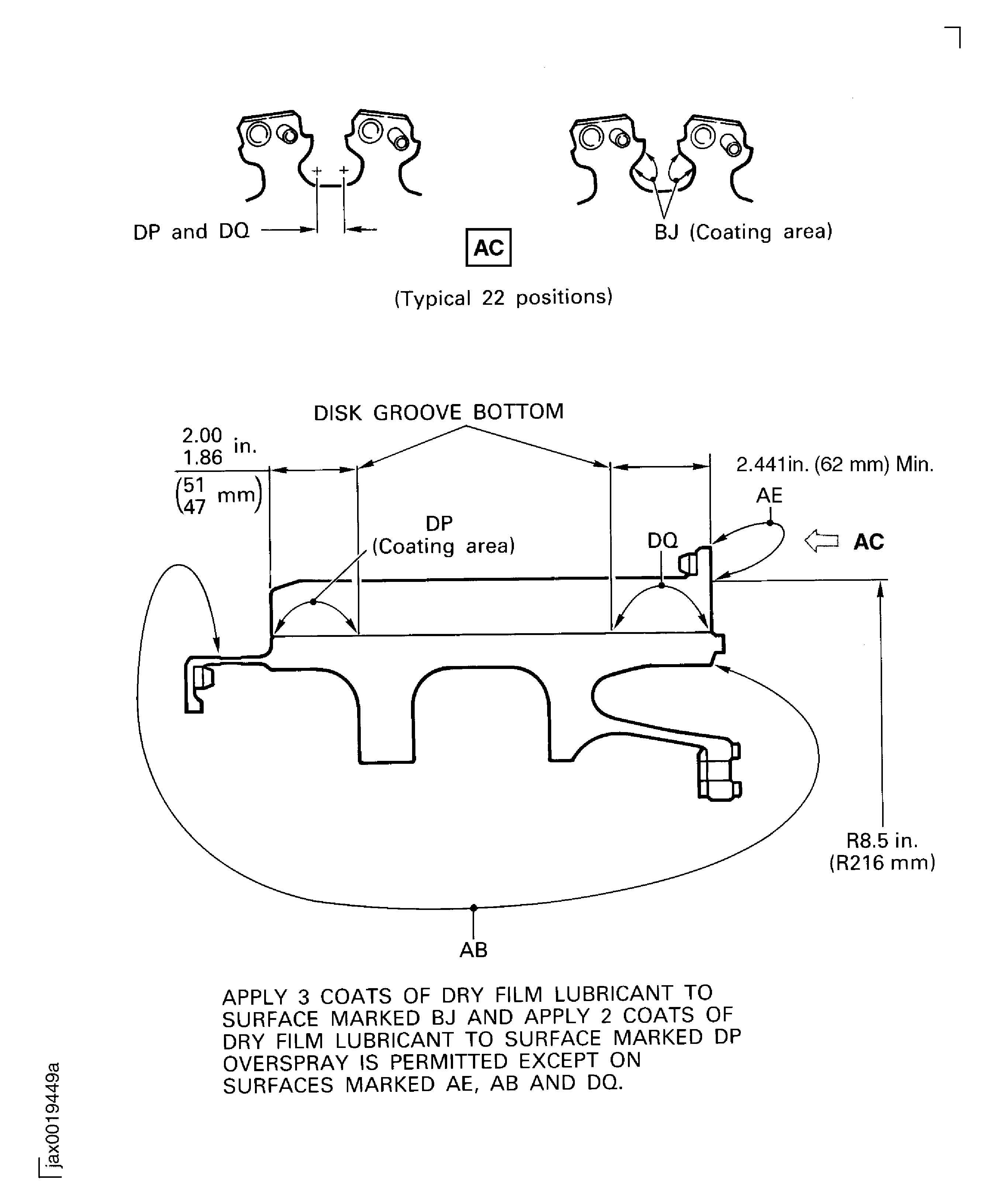 Apply dry film lubricant to the stage 1 fan disk