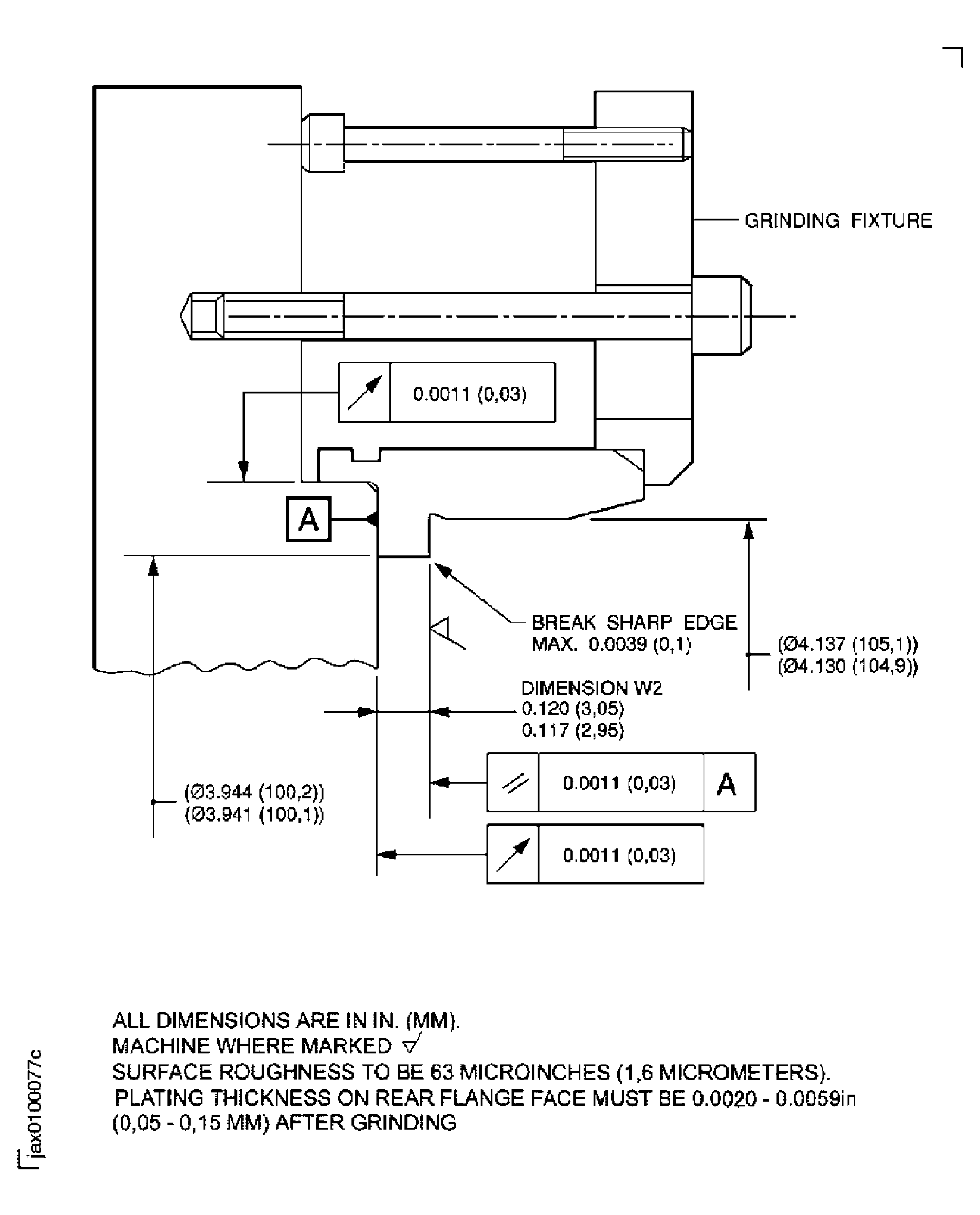 Repair Details and Dimensions (After Plating - Rear Flange Face)