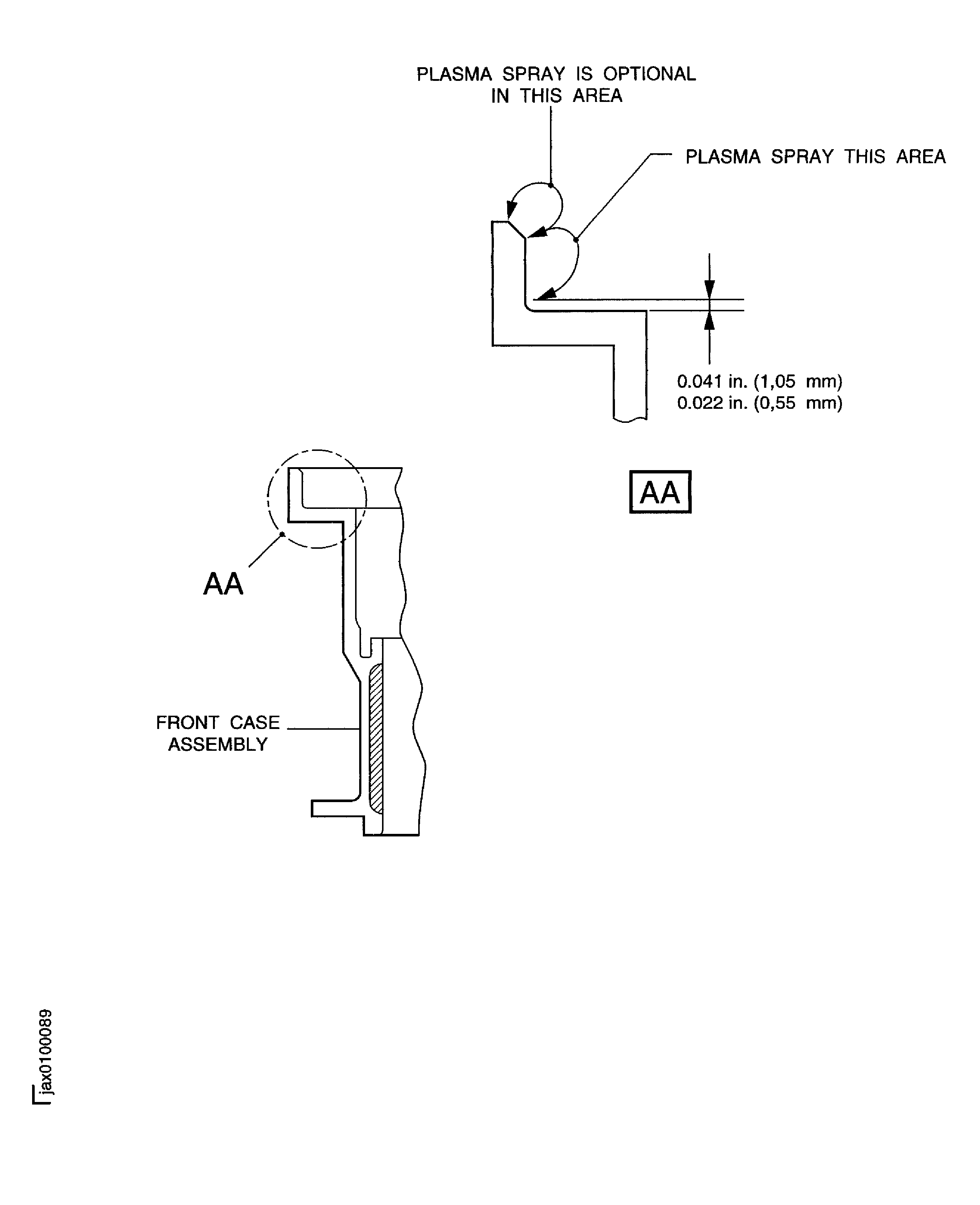 Repair details and dimensions - plasma spray area