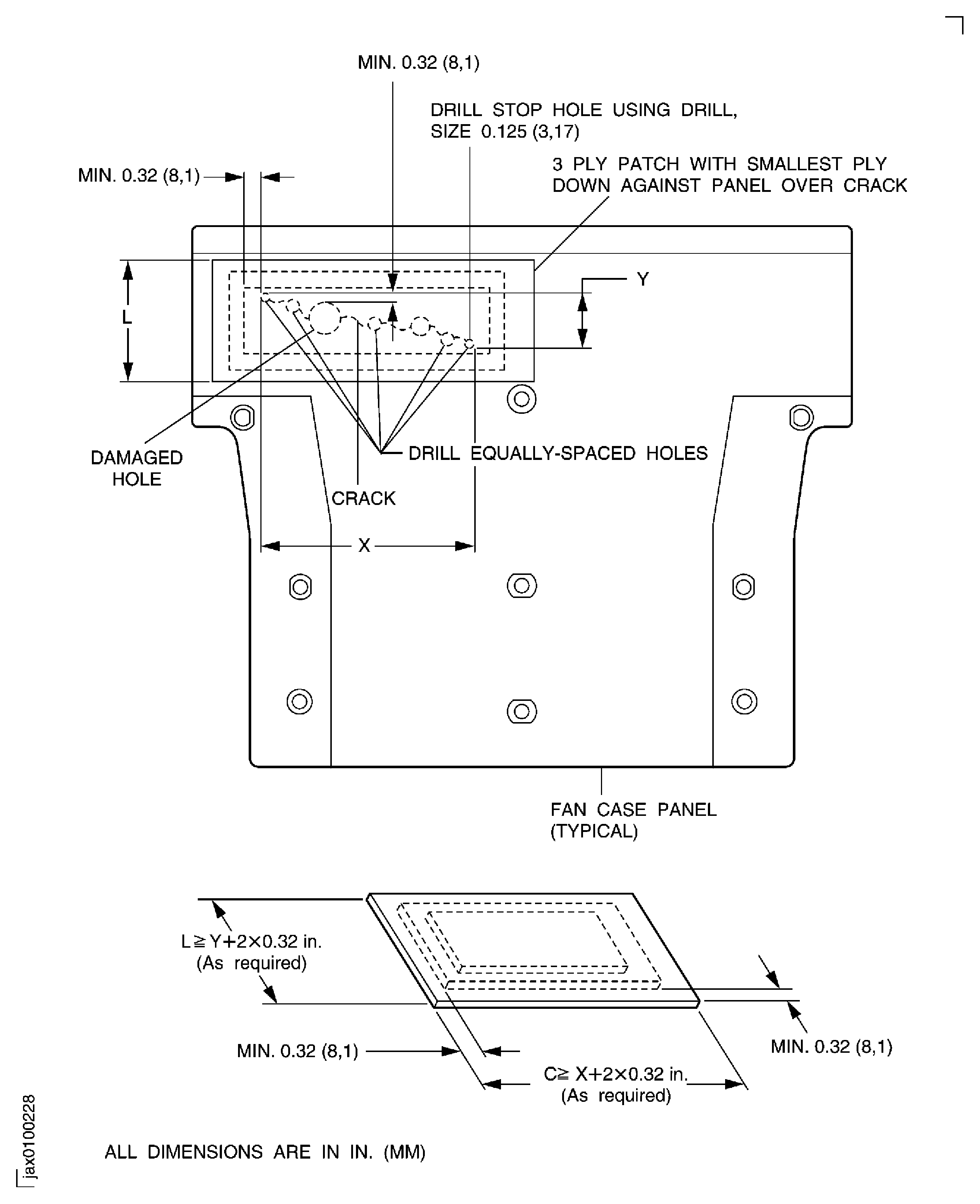Fan case liner panel - crack repair
