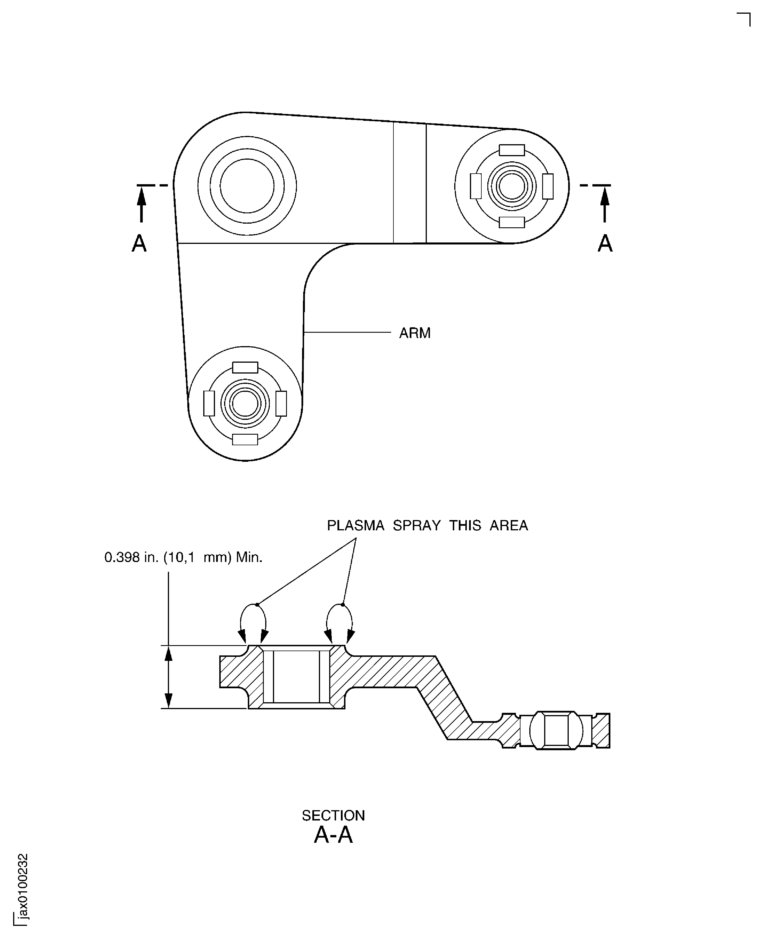 Repair details and dimensions - plasma spray area
