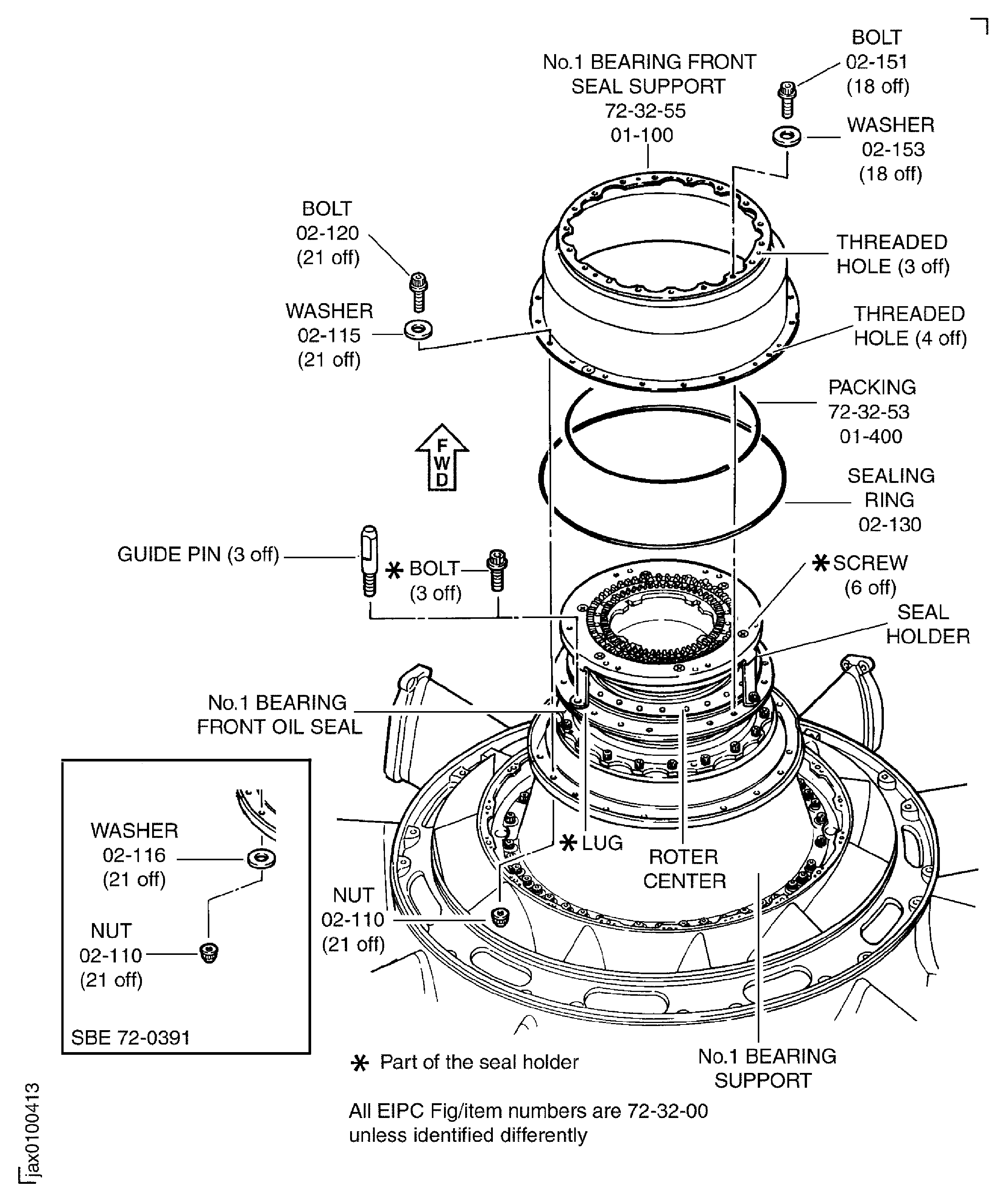 Remove the No. 1 bearing front seal support from the No. 1 bearing support