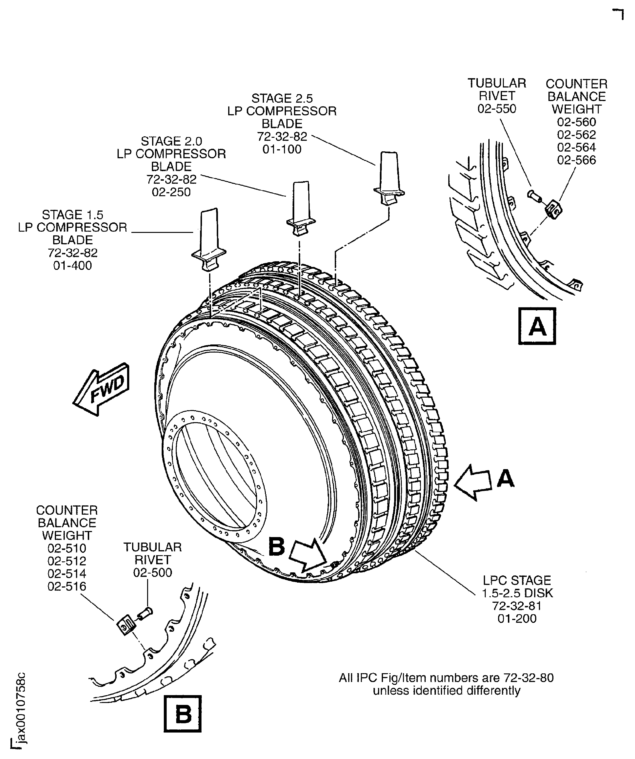 View of the LP Compressor Stage 1.5, 2 and 2.5 Disk and Blades