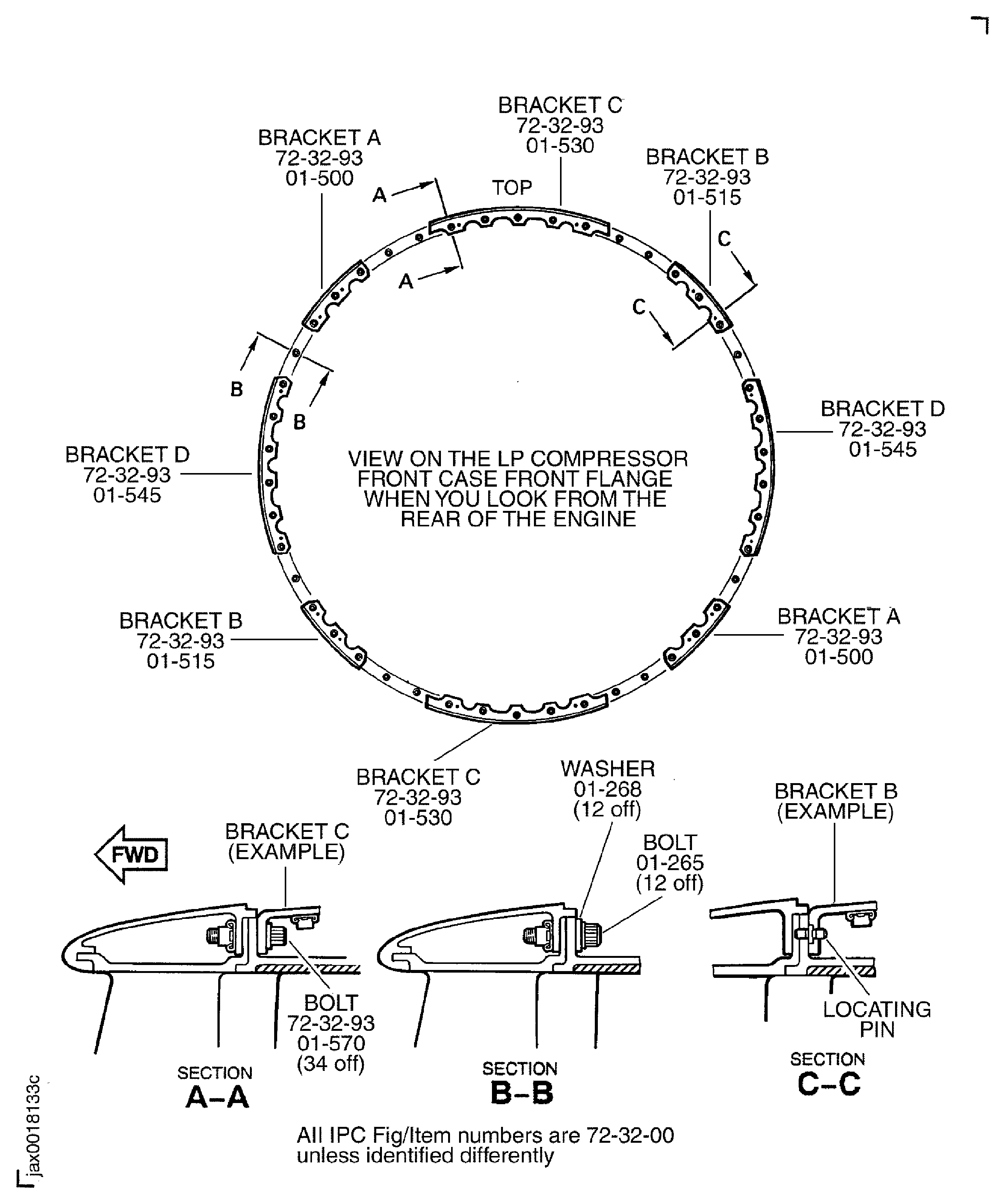 Install the brackets on to the LP compressor front case