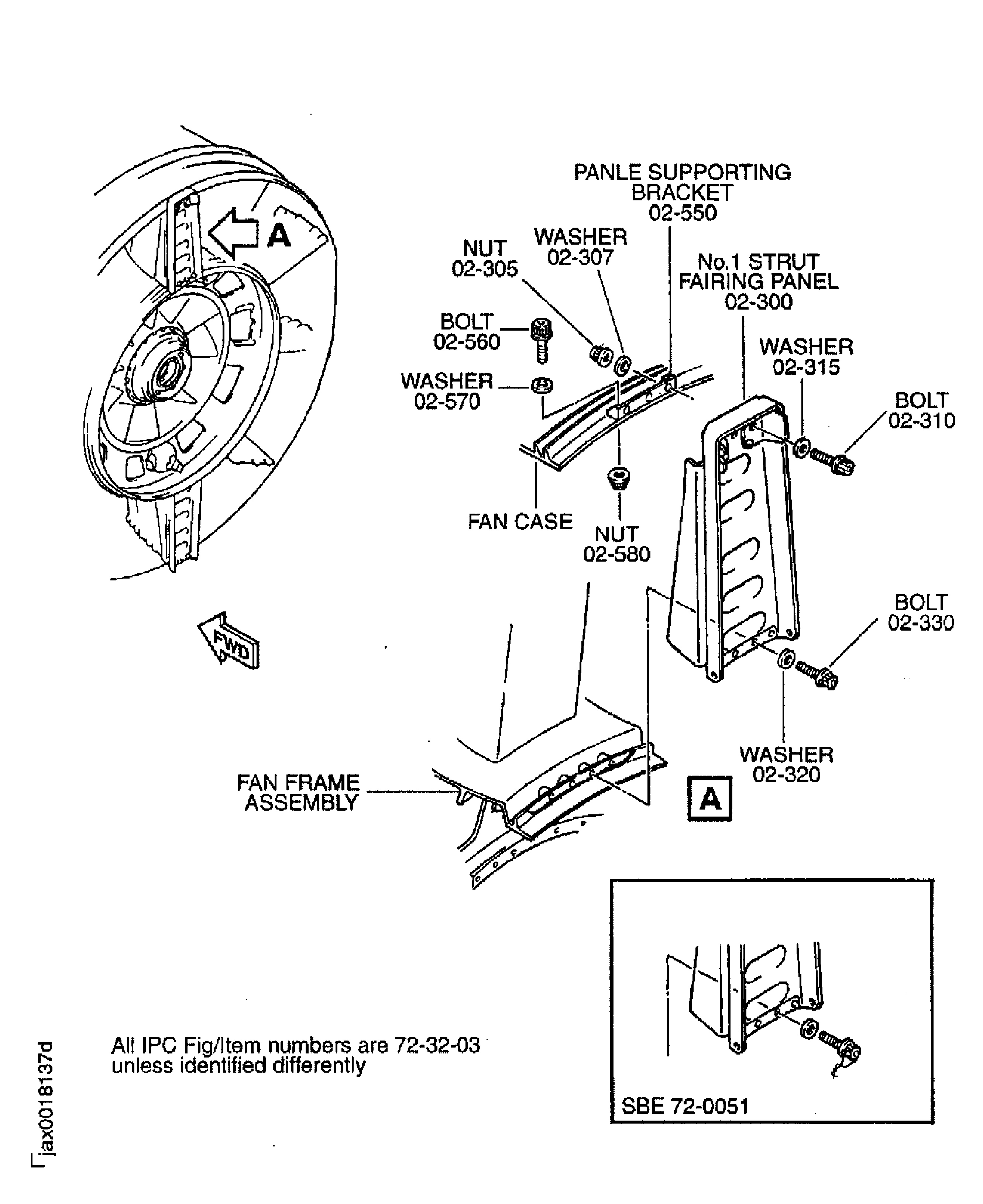 Remove the No. 1 strut fairing panel from the fan frame assembly and fan case