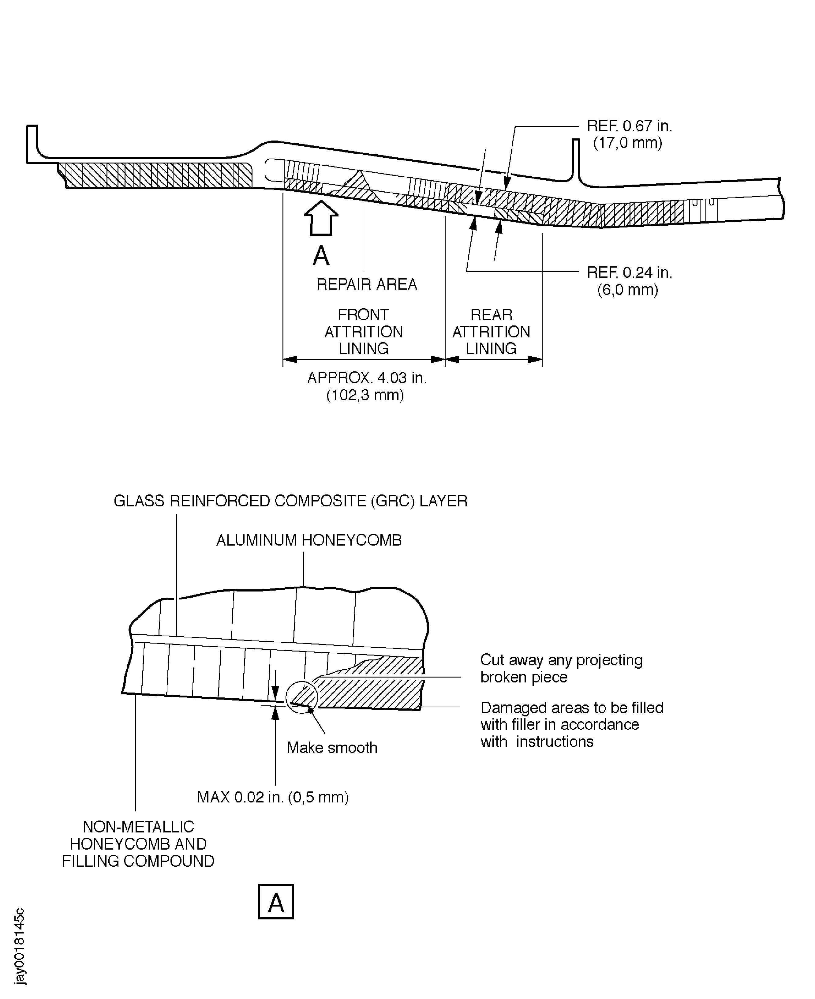 Filling repair of attrition linings