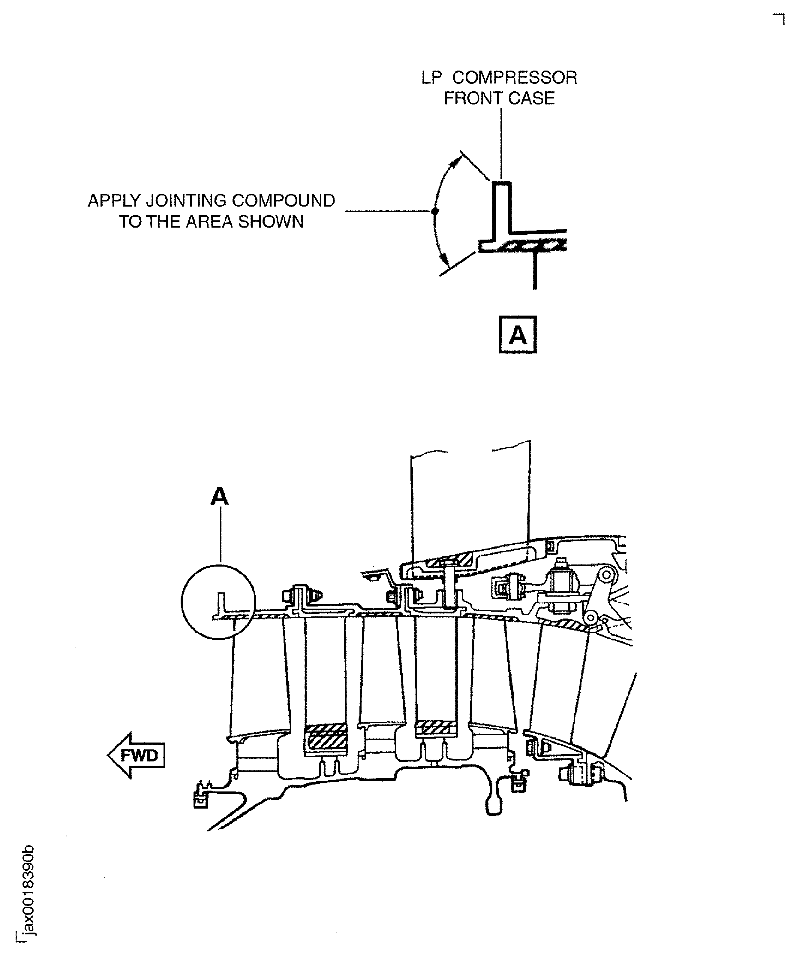 Apply jointing compound to the mating faces on the LP compressor front case