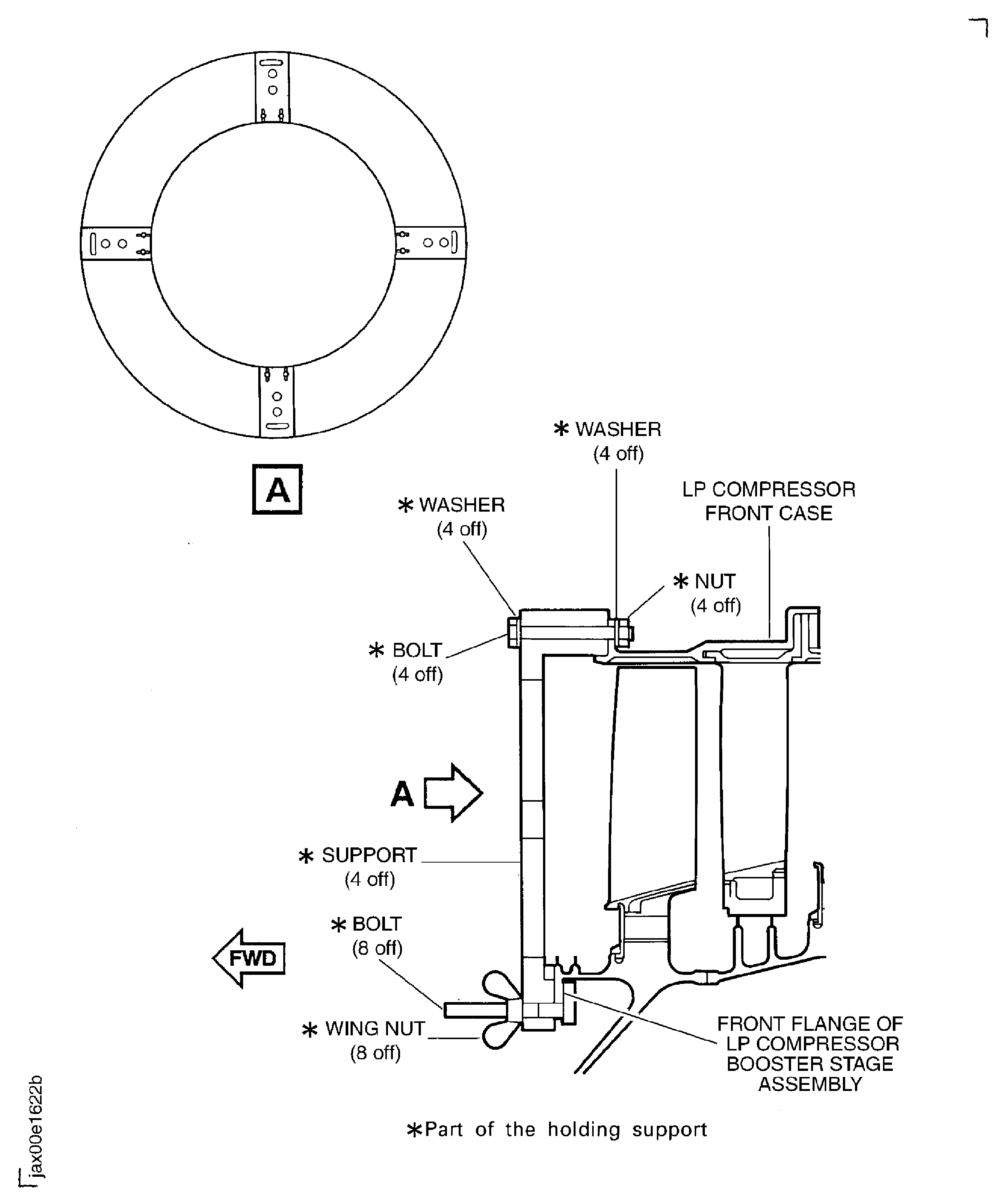 Remove the holding supports from the LP compressor booster stage assembly